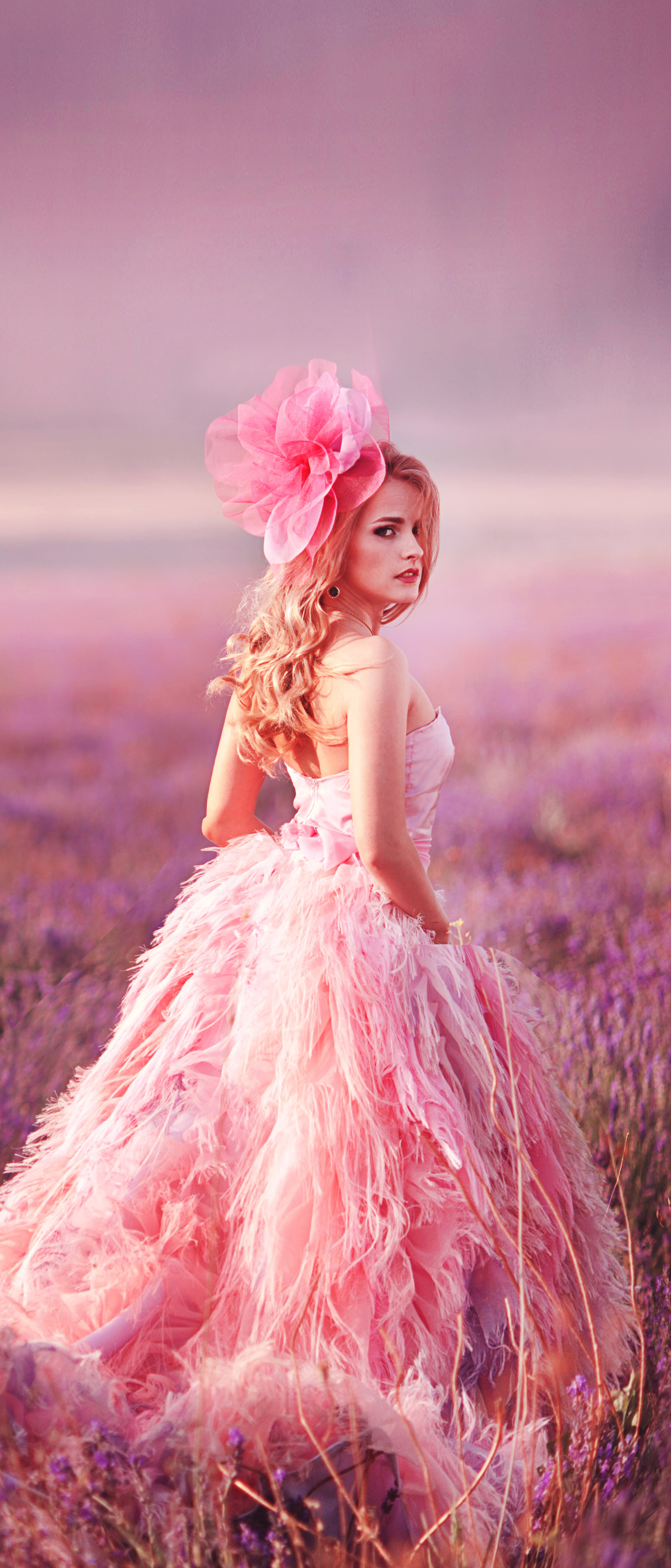 Download mobile wallpaper Mood, Blonde, Dress, Lavender, Model, Women for free.