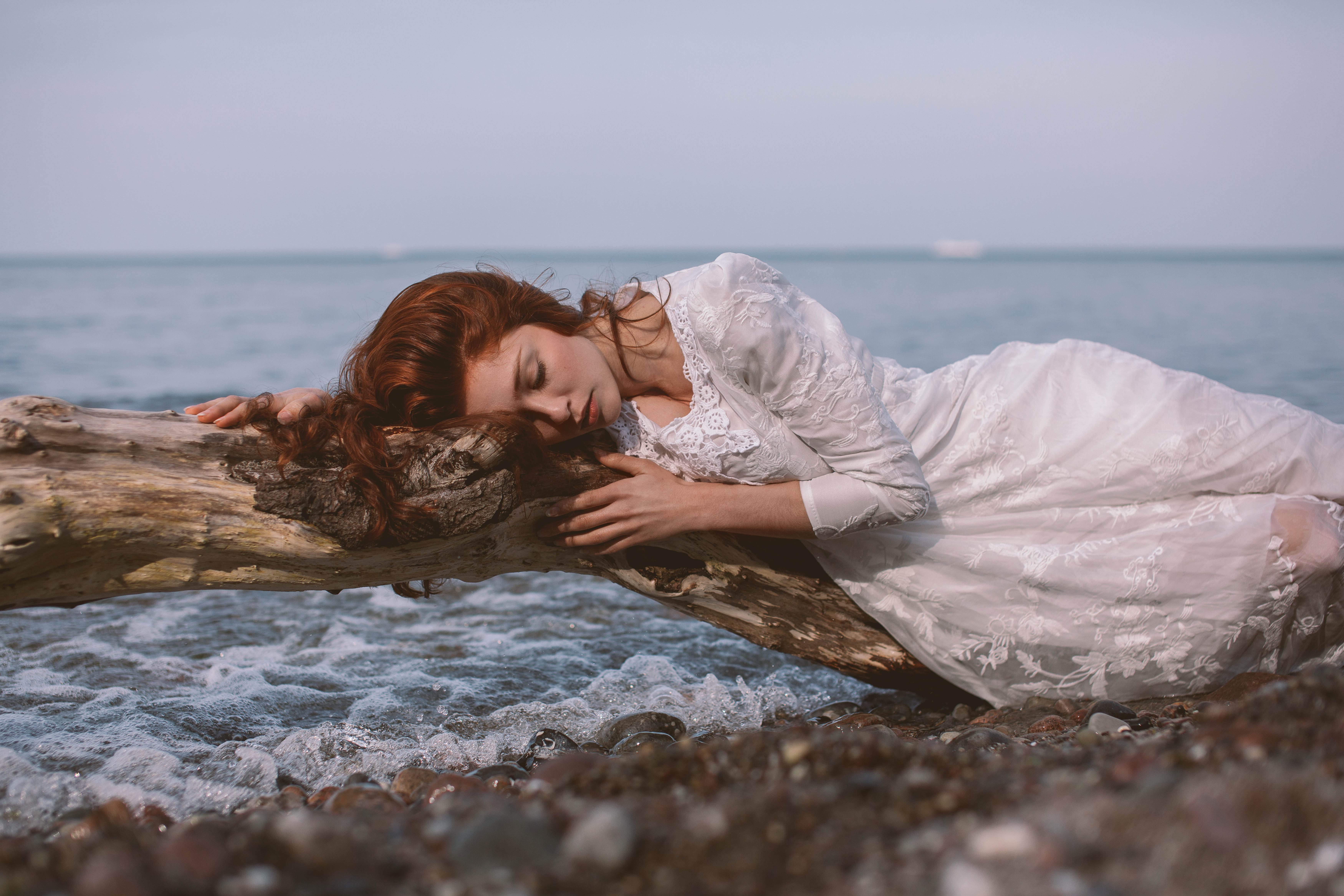 Free download wallpaper Beach, Redhead, Mood, Dress, Model, Women, Outdoor on your PC desktop