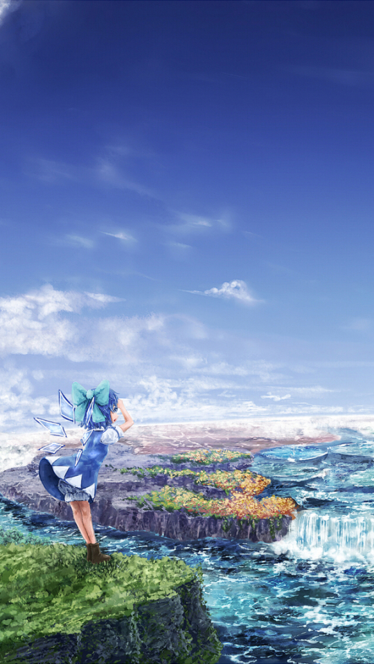 Download mobile wallpaper Anime, Whale, Blue Hair, Touhou, Short Hair, Floating Island, Bow (Clothing) for free.