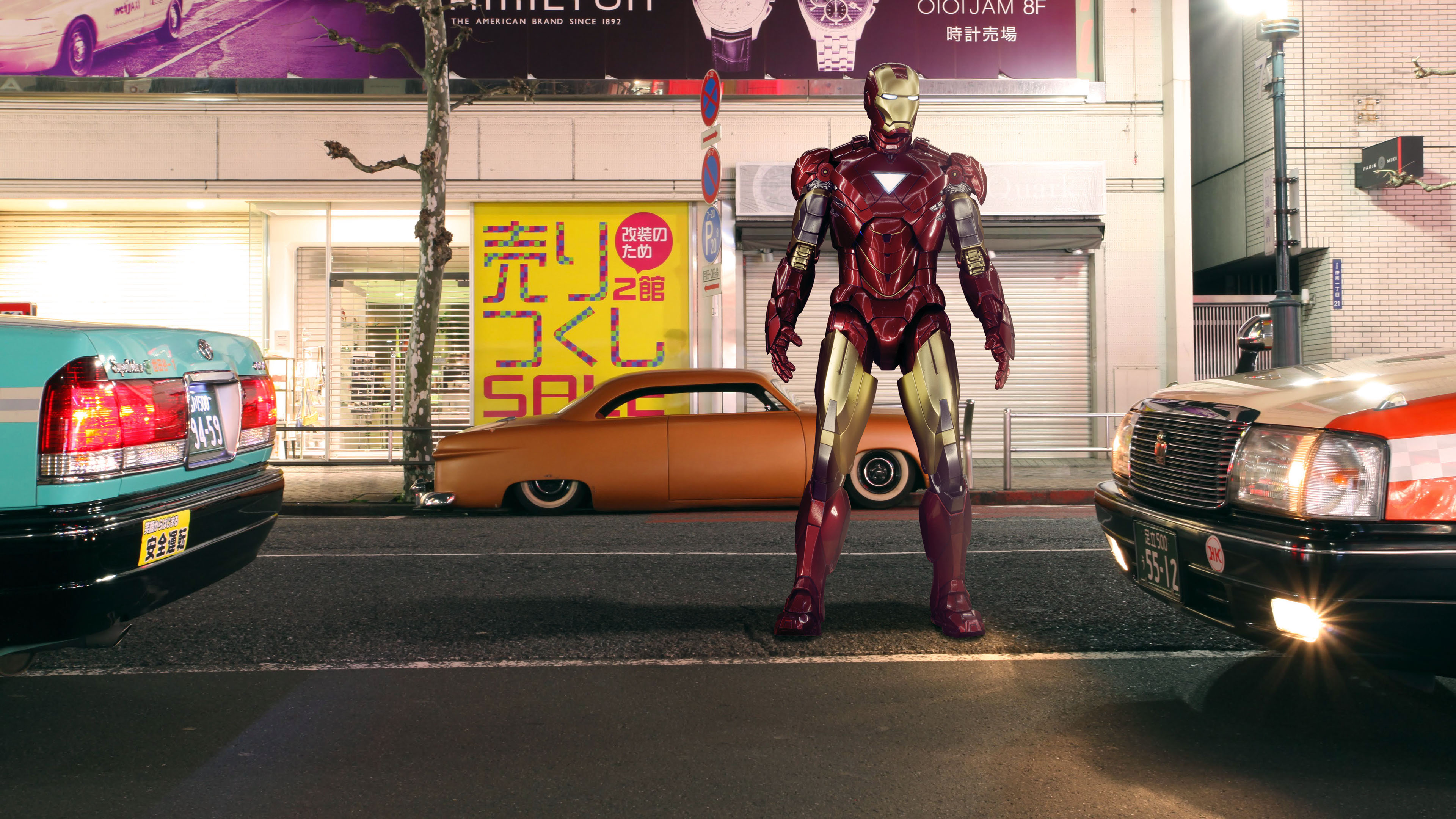 Descarga gratuita de fondo de pantalla para móvil de Iron Man, Coche, Figurilla, Historietas, Tony Stark, Coche Naranja.