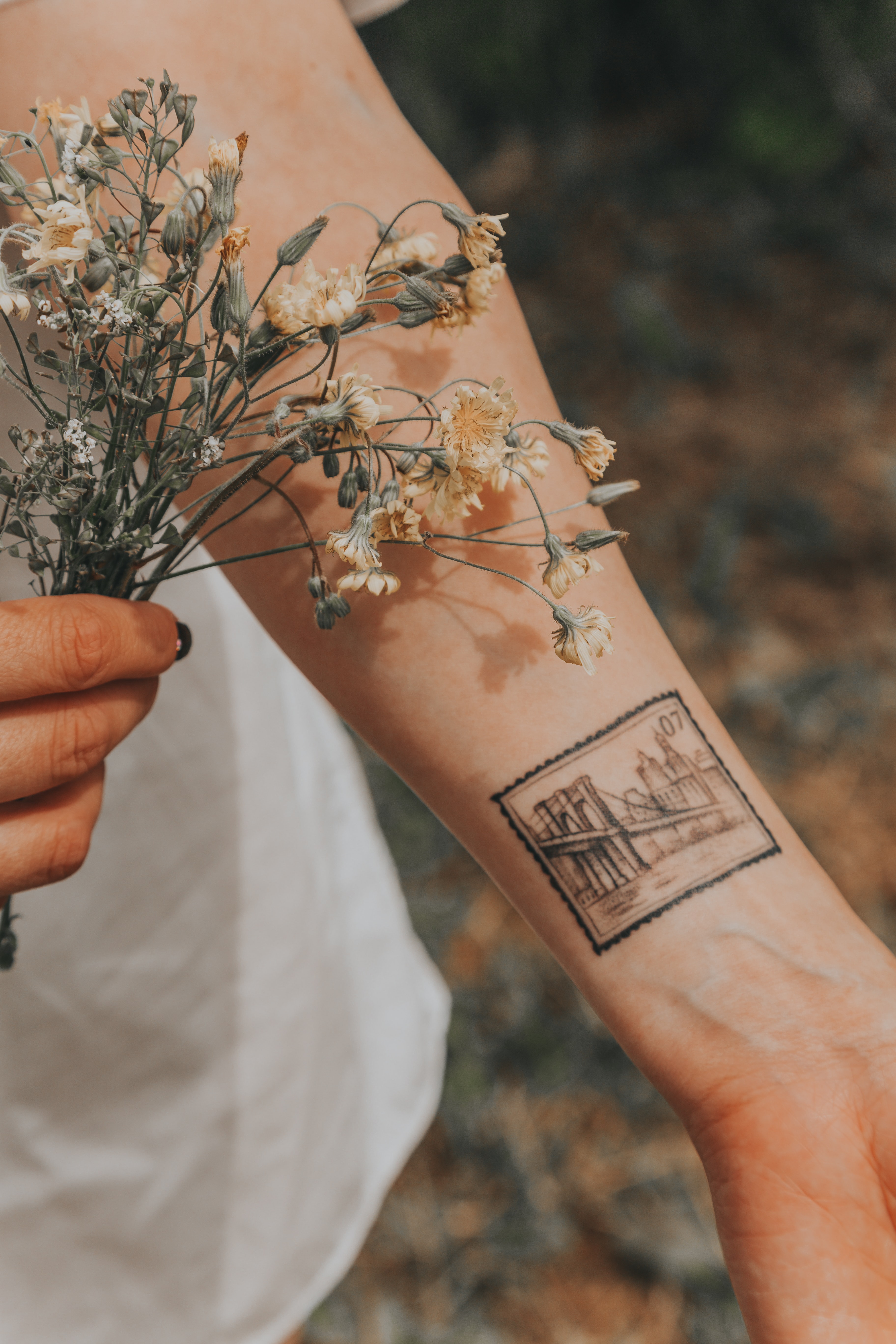 Download mobile wallpaper Bouquet, Miscellaneous, Miscellanea, Flowers, Hands, Tattoo for free.