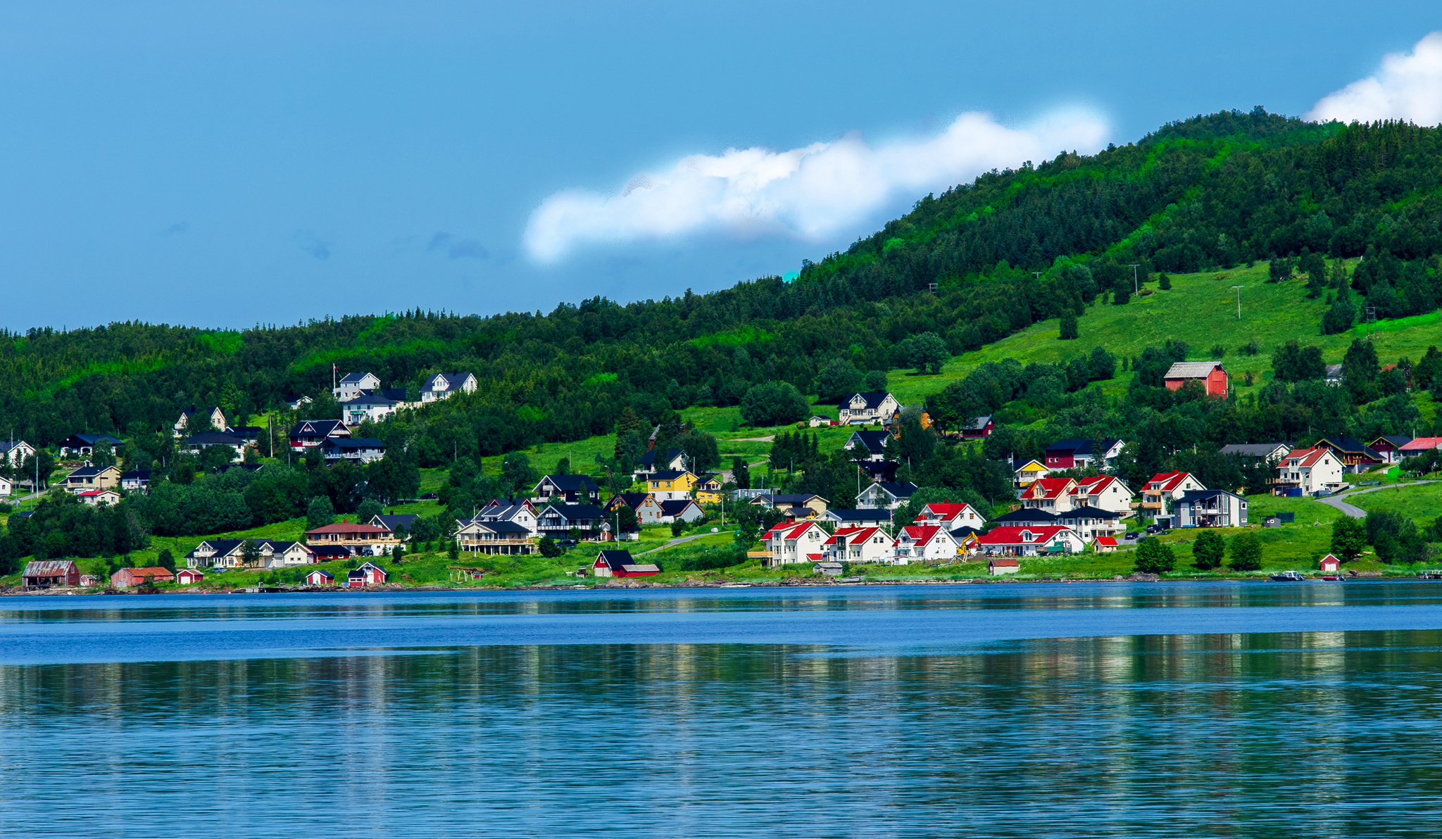 norway, nature, houses, mountains, bay Free Stock Photo