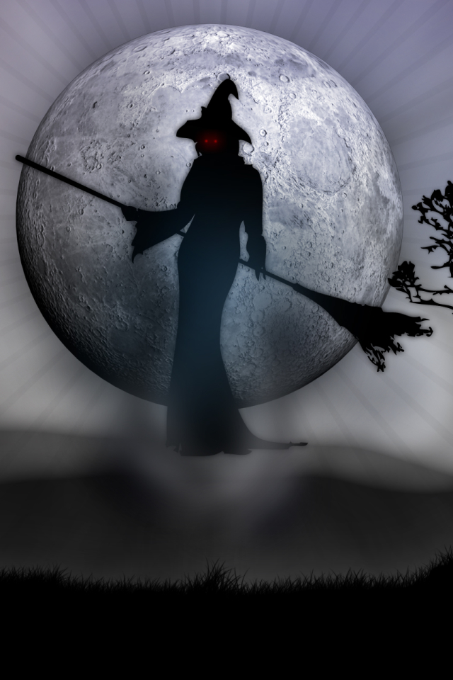Download mobile wallpaper Halloween, Moon, Holiday, Rabbit, Spooky, Witch, Red Eyes for free.