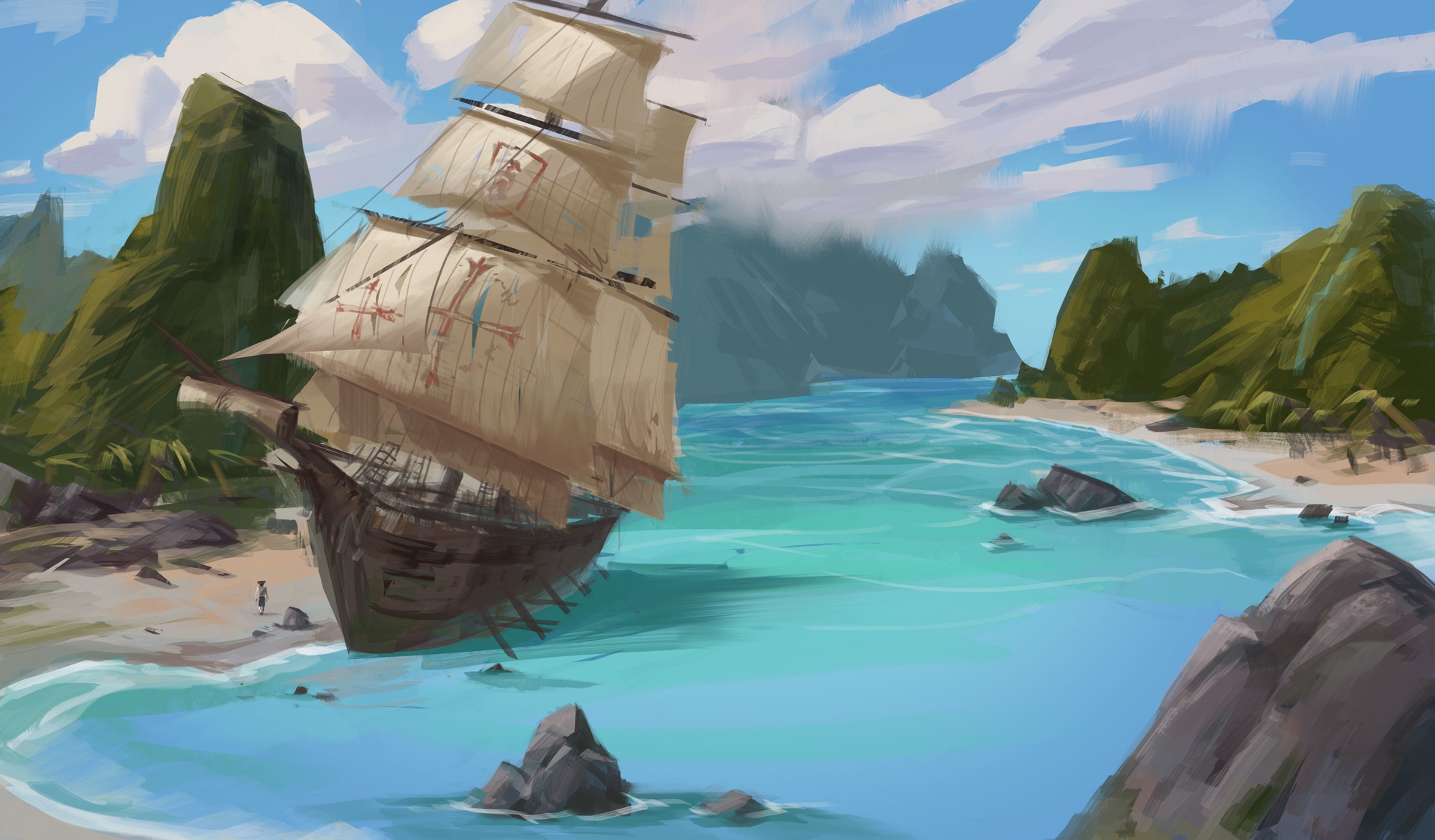 pirate ship, fantasy, ship