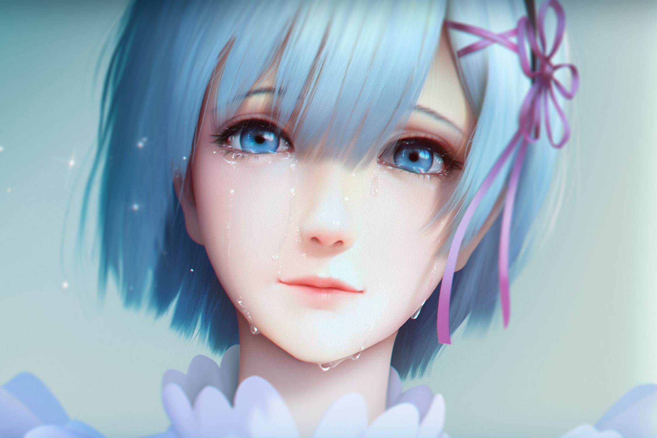 Baixar papel de parede para celular de Anime, Olhos Azuis, Lágrimas, Cabelo Azul, Enfrentar, Cabelo Curto, Re:zero Começando A Vida Em Outro Mundo, Rem (Re:zero) gratuito.