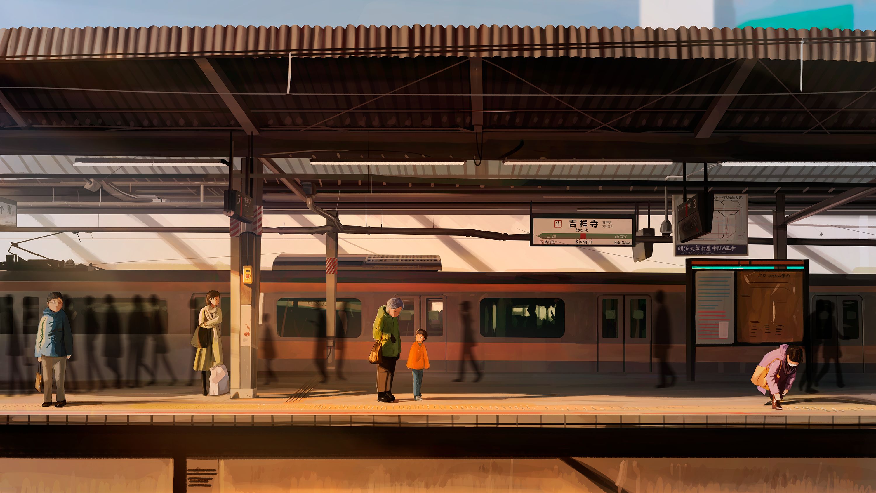 Скачать обои бесплатно Аниме, Поезд, Железнодорожная Станция, Оригинал картинка на рабочий стол ПК
