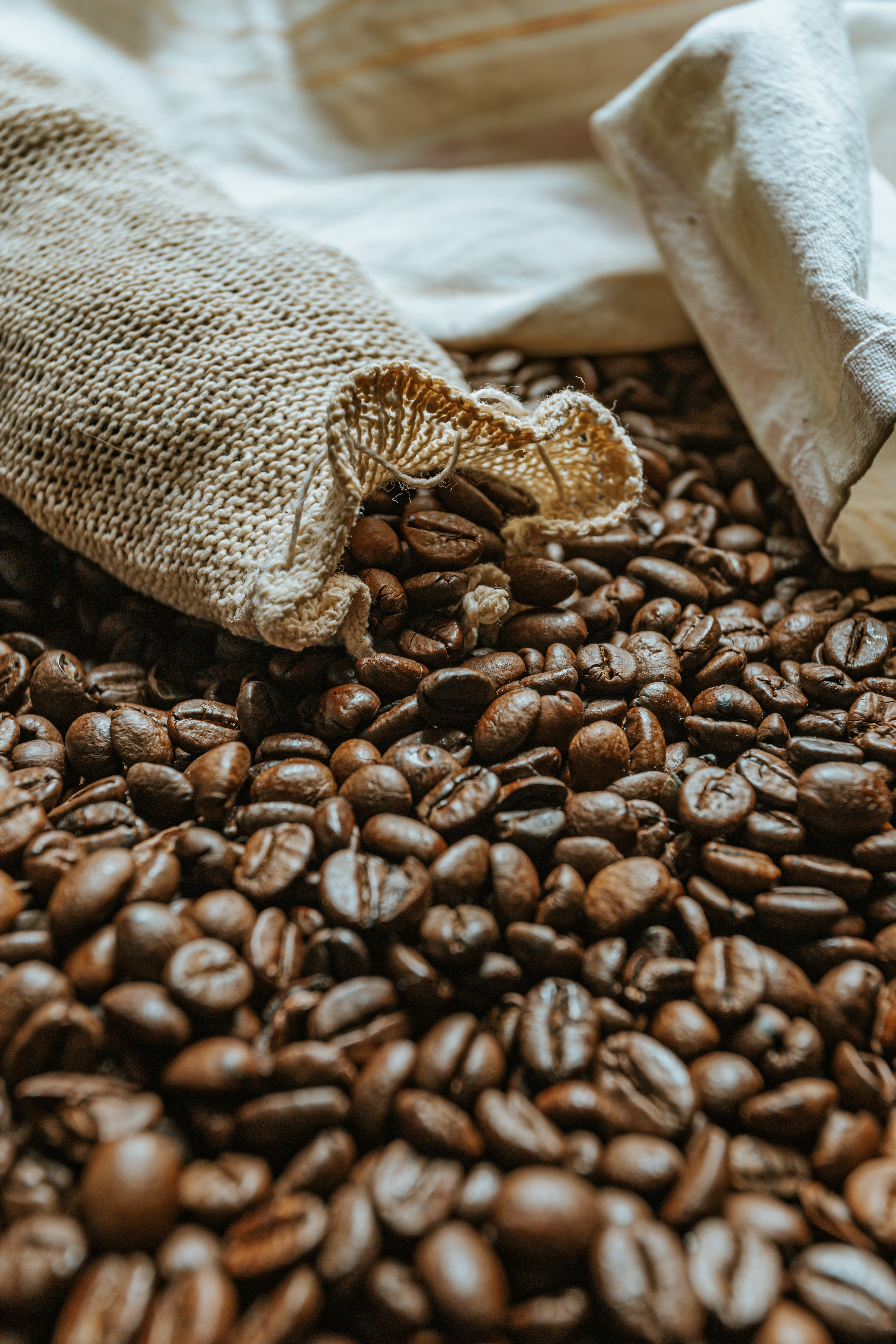coffee, food, macro, brown, grains, bag, coffee beans, grain, sack