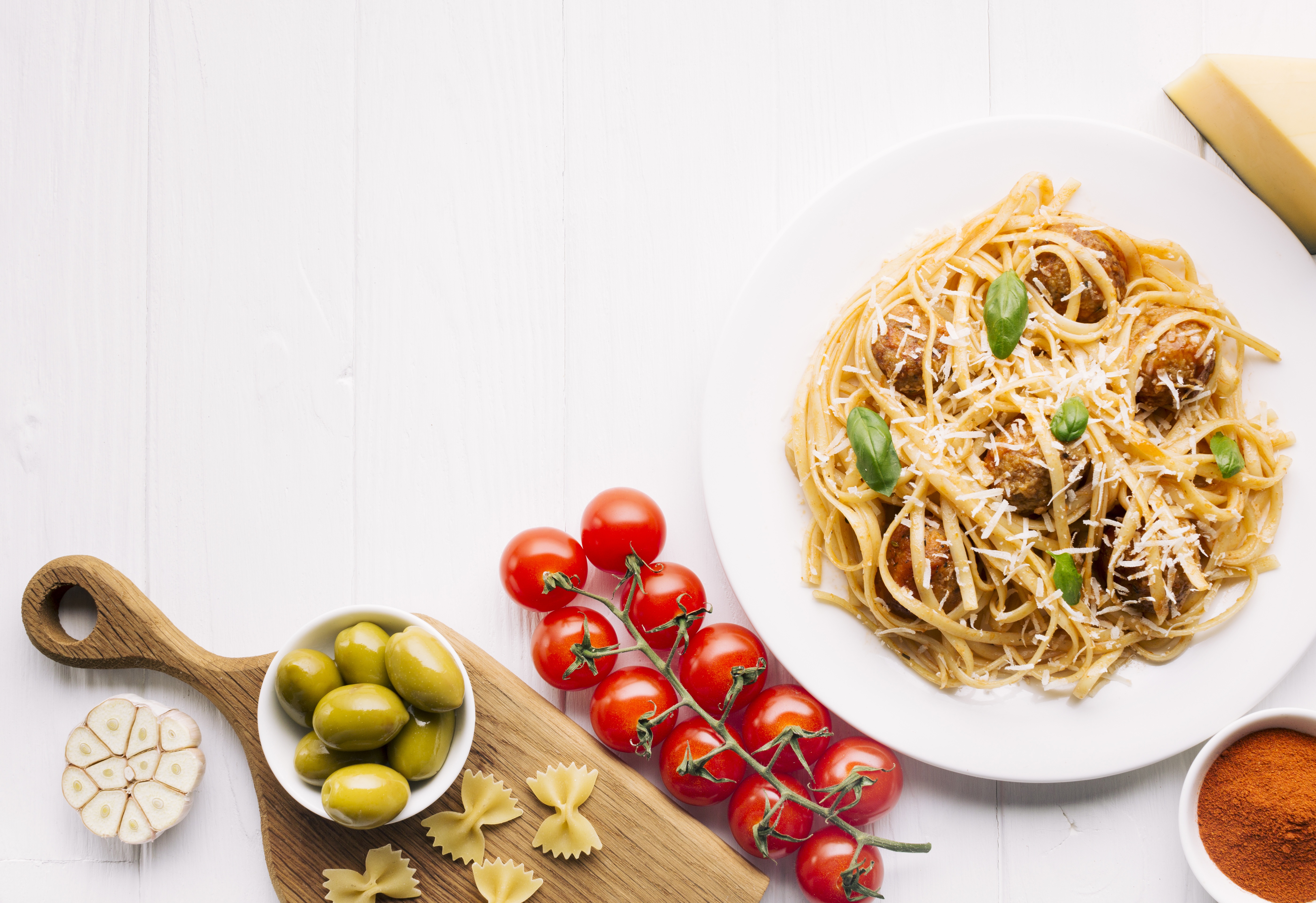 Free download wallpaper Food, Still Life, Tomato, Pasta, Olive on your PC desktop