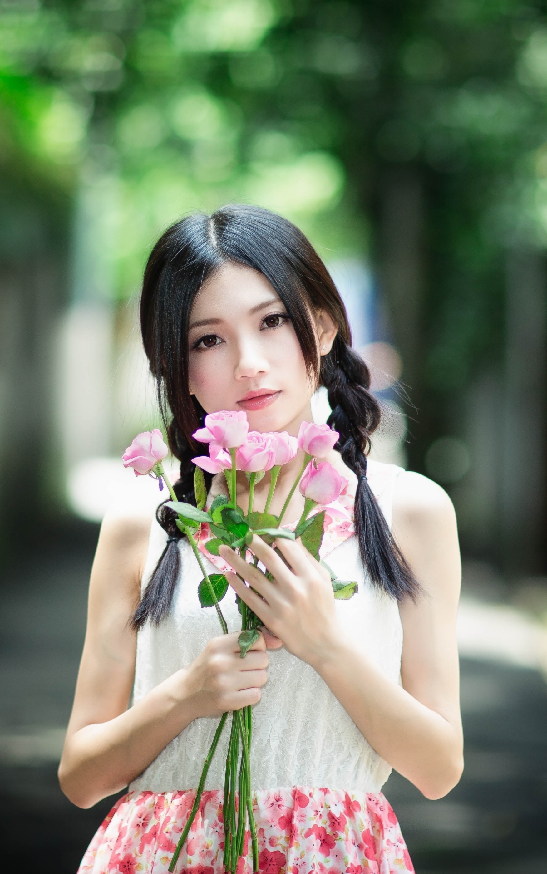 Download mobile wallpaper Flower, Model, Women, Asian, Black Hair for free.