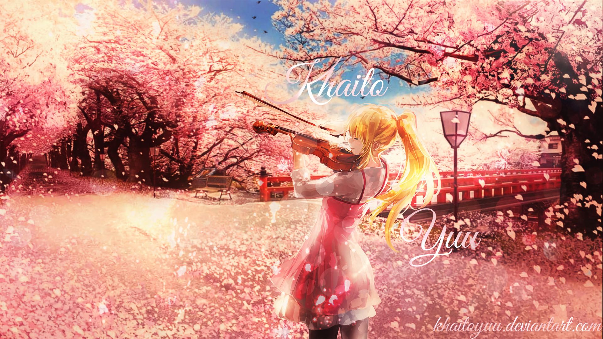 Handy-Wallpaper Sakura, Violine, Animes, Kaori Miyazono, Shigatsu Wa Kimi No Uso Sekunden In Moll kostenlos herunterladen.