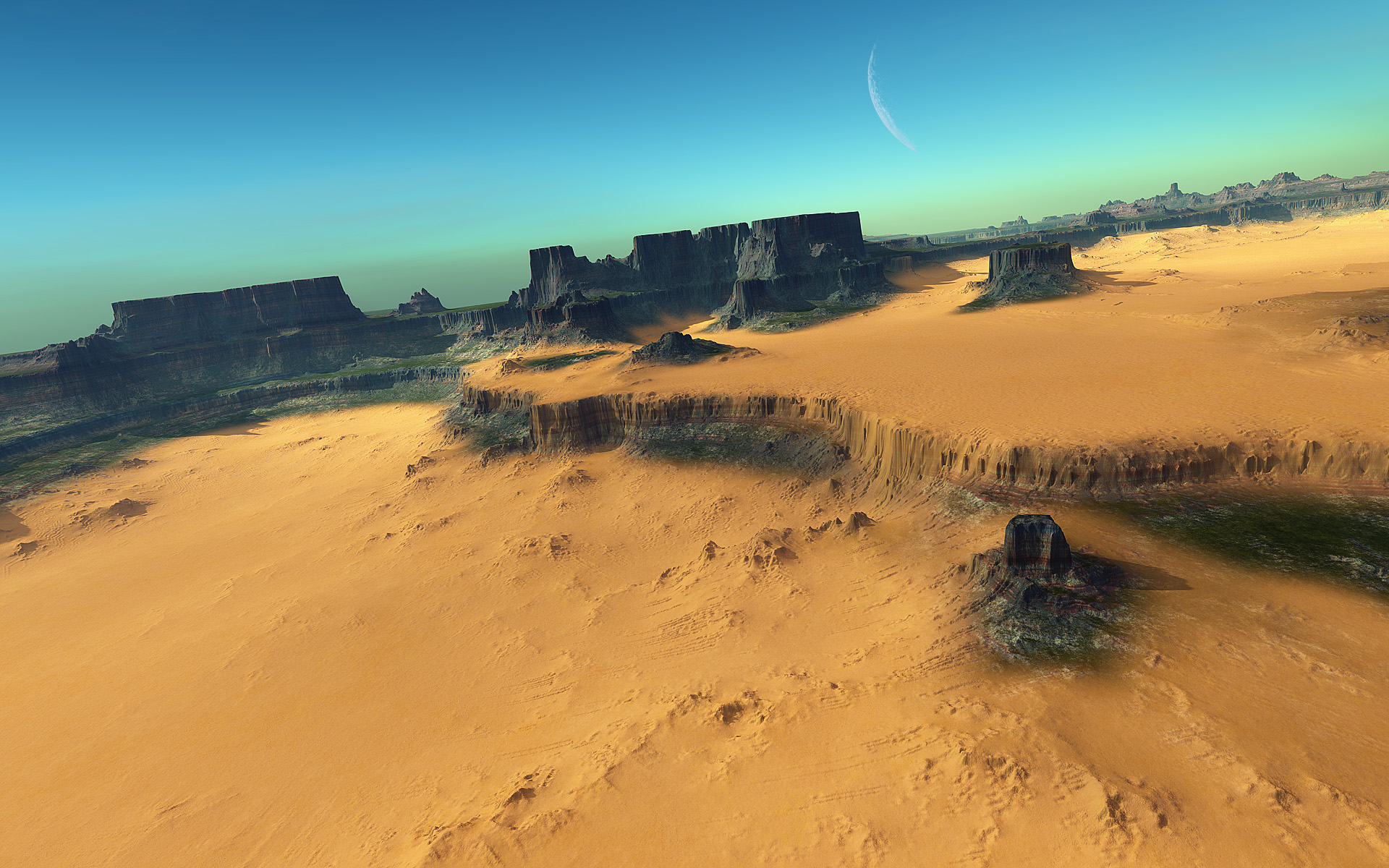 Free download wallpaper Landscape, Moon, Desert, Mountain, Artistic on your PC desktop