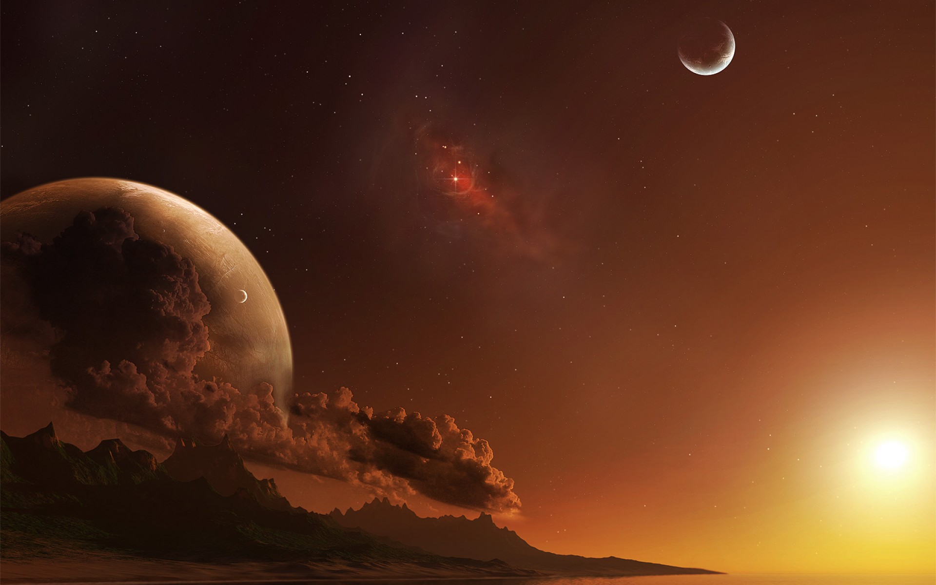 Laden Sie das Sonnenaufgang, Planet, Science Fiction, Planetenaufgang-Bild kostenlos auf Ihren PC-Desktop herunter