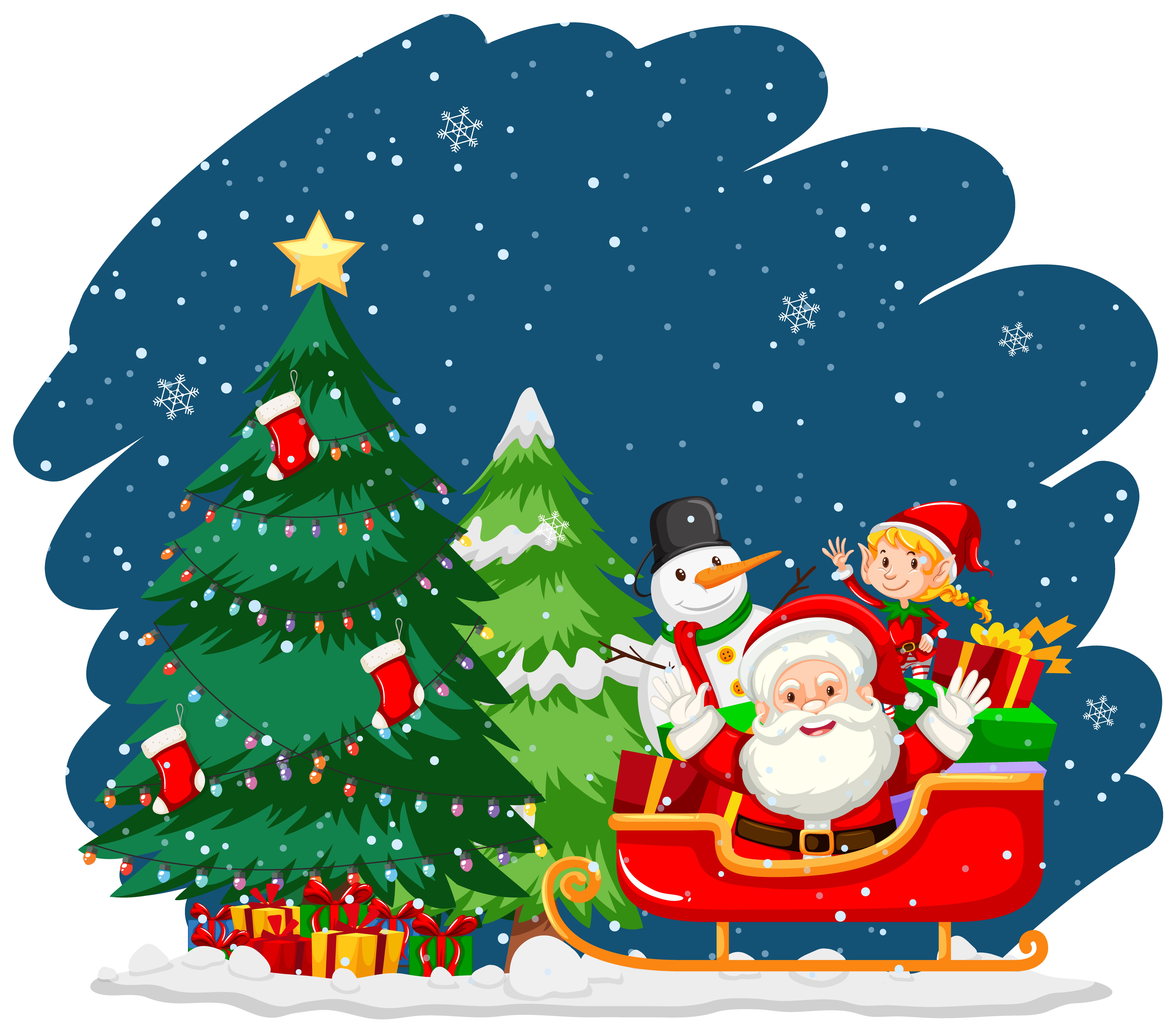 Скачать картинку Рождество, Снеговик, Сани, Праздничные, Санта в телефон бесплатно.