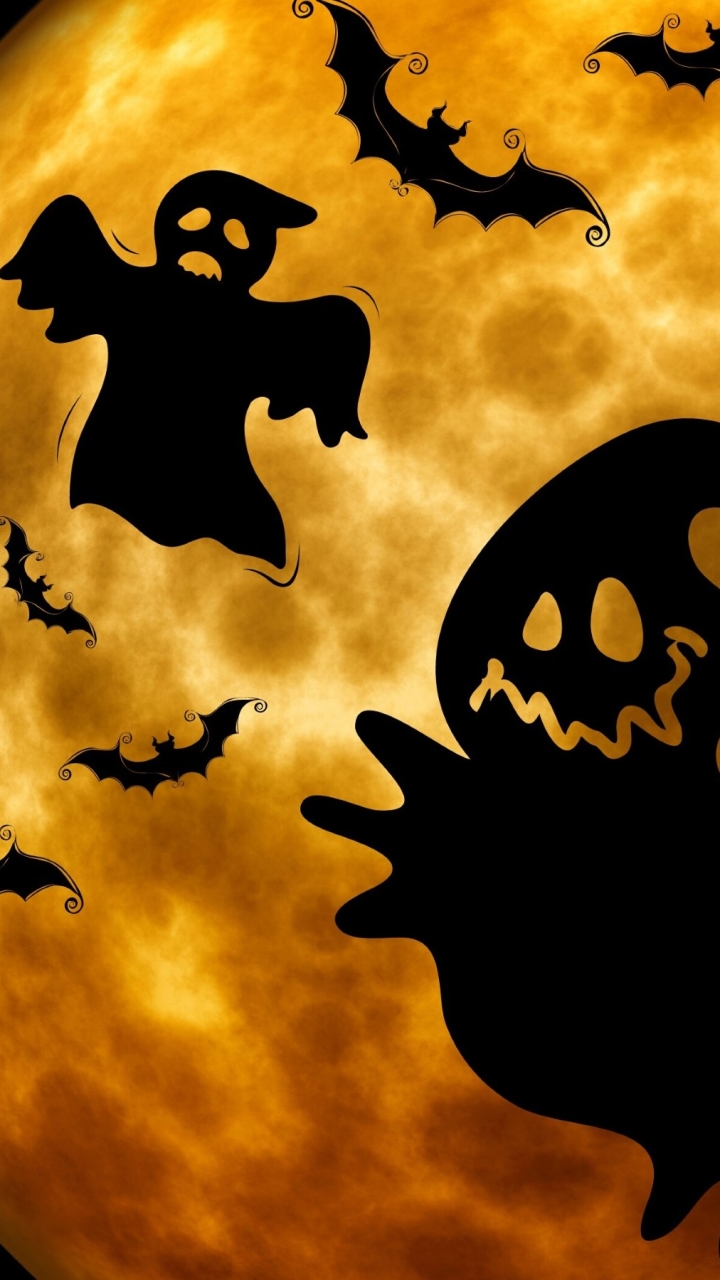Скачать картинку Хэллоуин, Летучая Мышь, Призрак, Привидение, Праздничные, Счастливого Хэллоуина в телефон бесплатно.