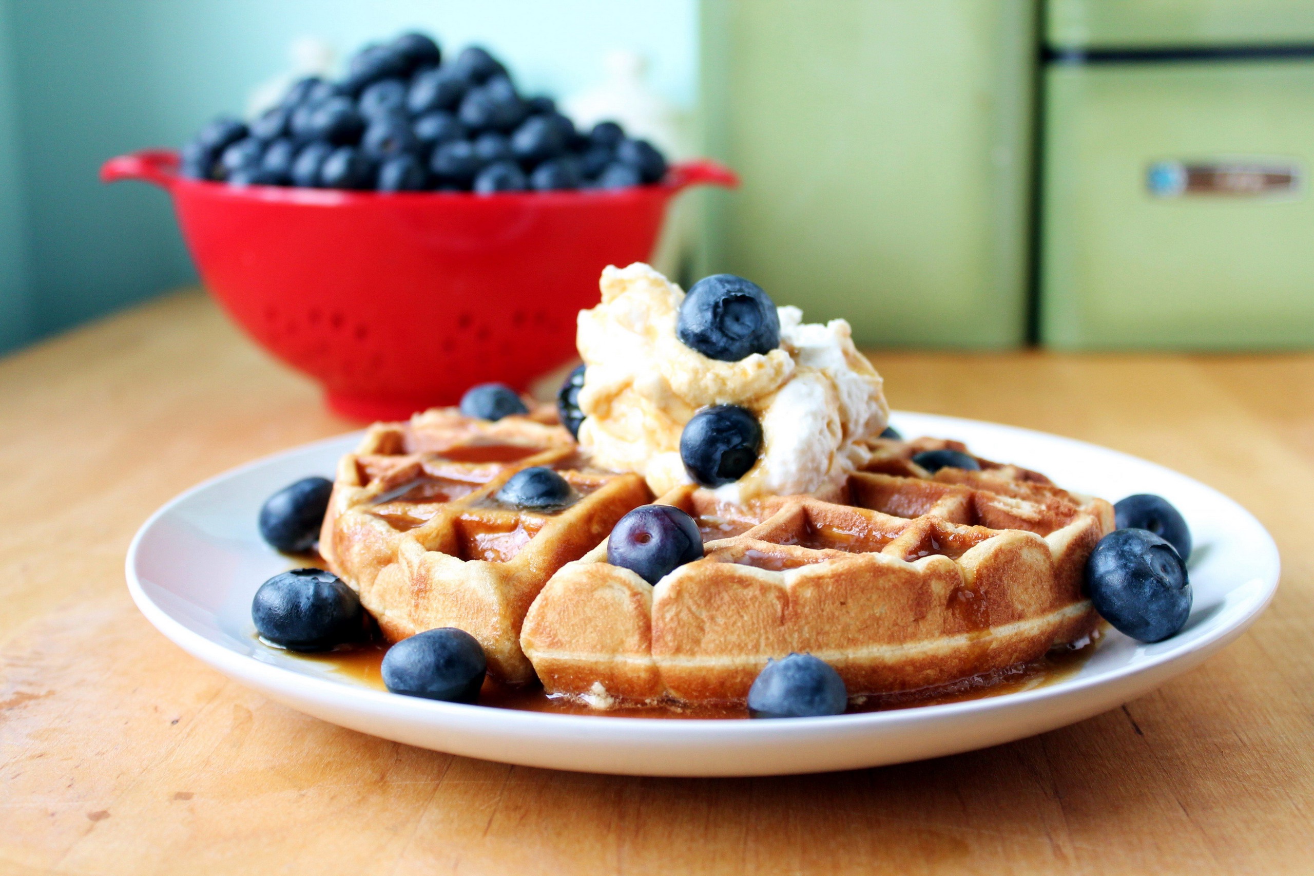 Download mobile wallpaper Food, Blueberry, Berry, Fruit, Waffle, Breakfast for free.