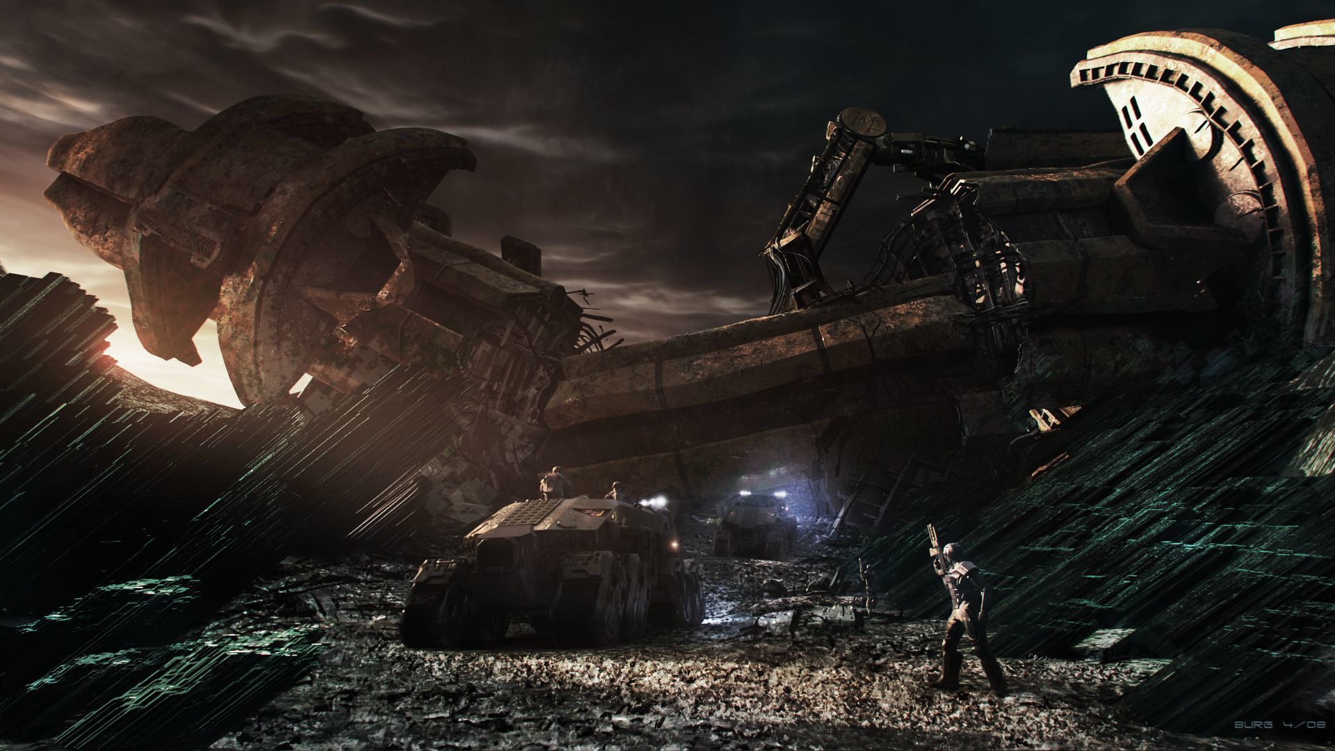 Free download wallpaper Sci Fi, Ruin, Soldier, Vehicle on your PC desktop