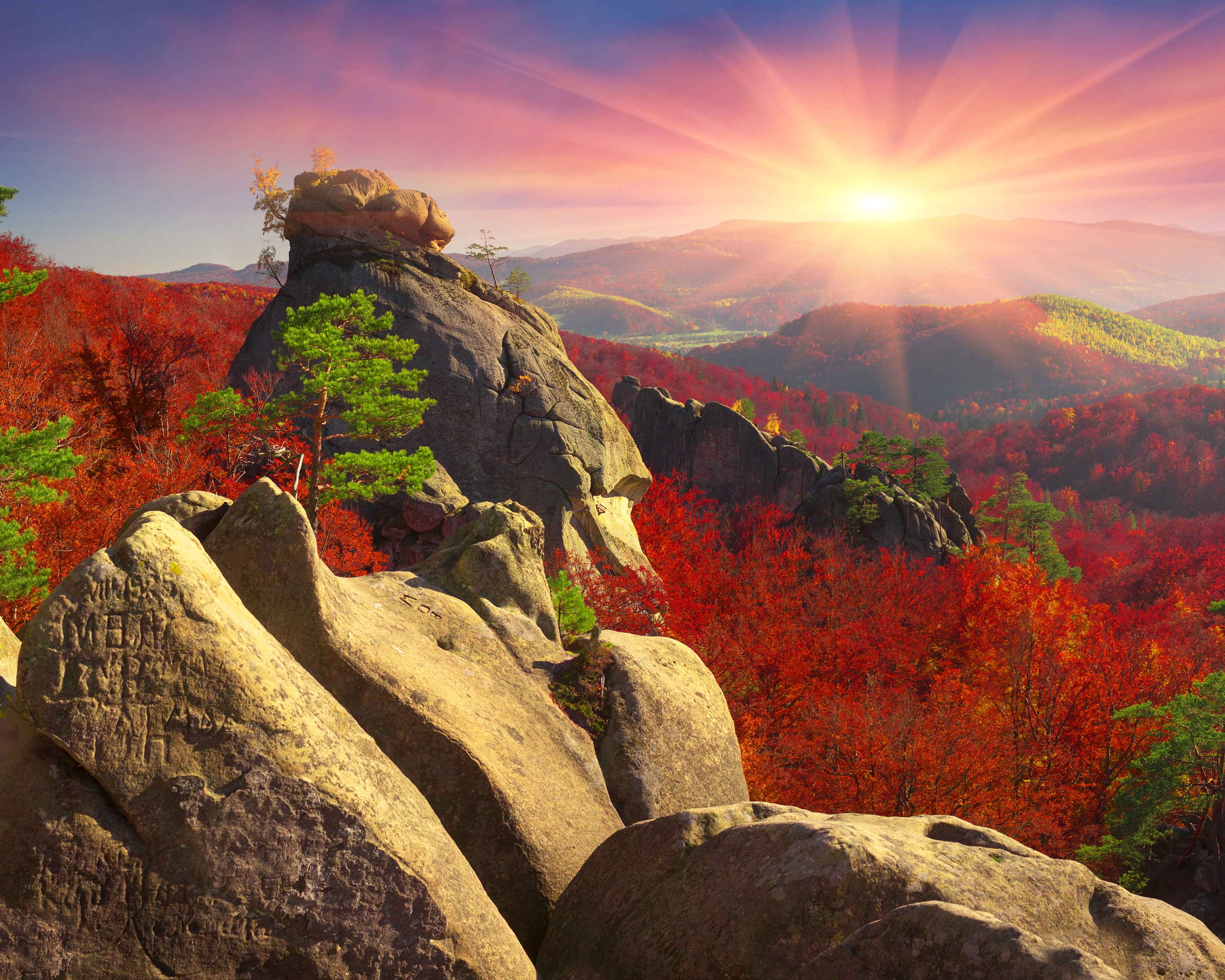 PCデスクトップに風景, 日没, 秋, 山, 地球, 太陽, 山岳画像を無料でダウンロード