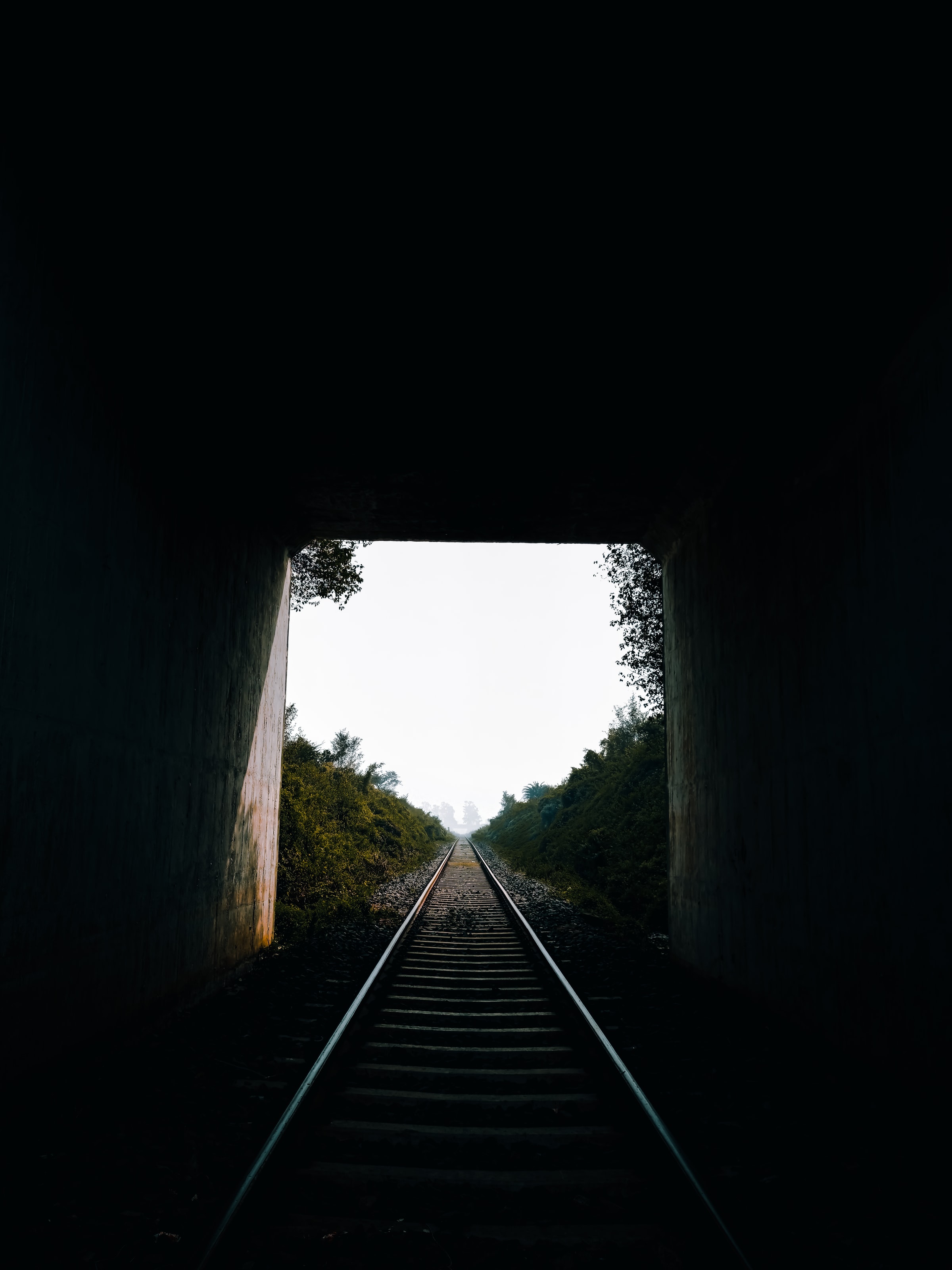 tunnel, rails, dark, road, view