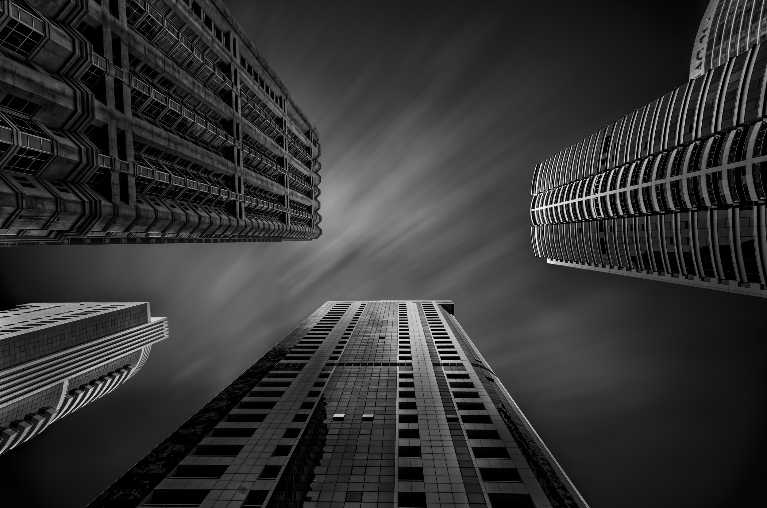 Free download wallpaper Sky, Skyscraper, Building, Man Made, Black & White on your PC desktop