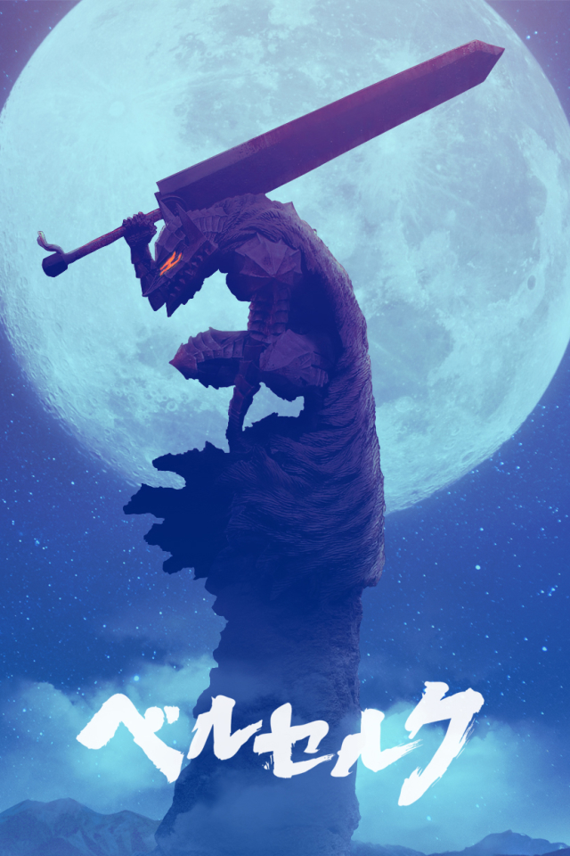 Download mobile wallpaper Fantasy, Moon, Warrior, Sword, Berserk, Guts (Berserk) for free.