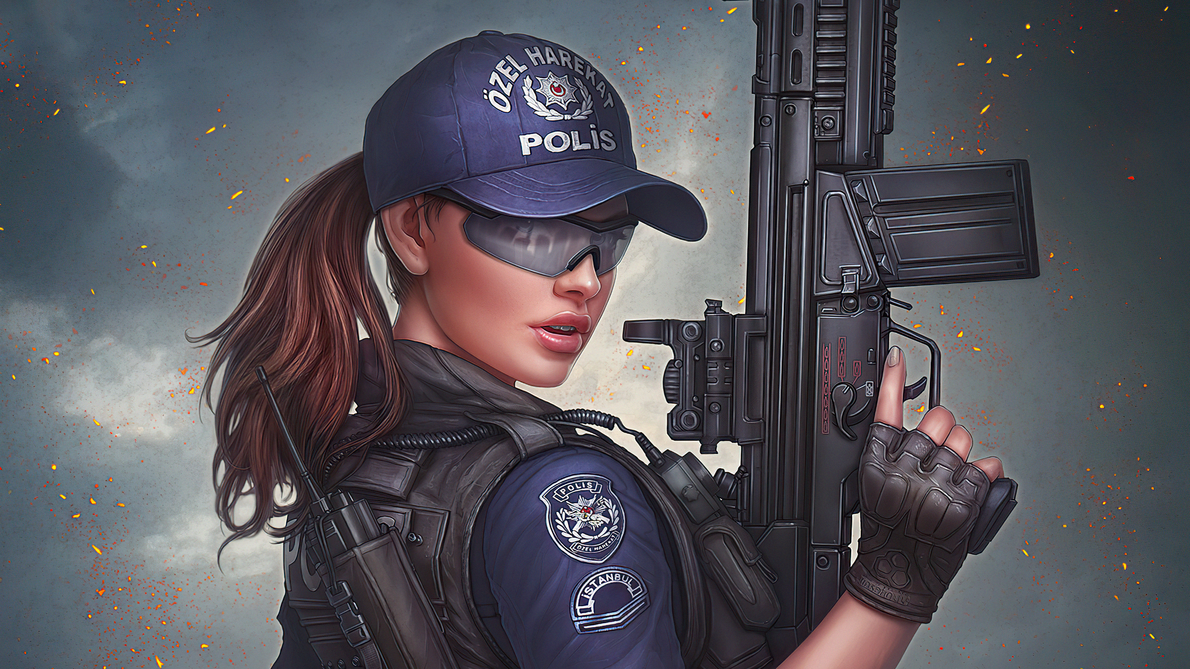 Laden Sie das Waffe, Science Fiction, Sonnenbrille, Polizei, Kriegerin, Frau Krieger-Bild kostenlos auf Ihren PC-Desktop herunter