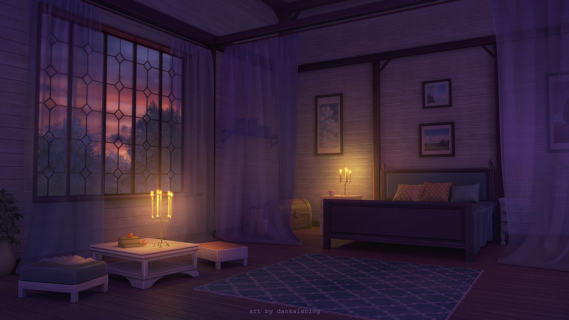 Download mobile wallpaper Anime, Room, Bed, Candle for free.