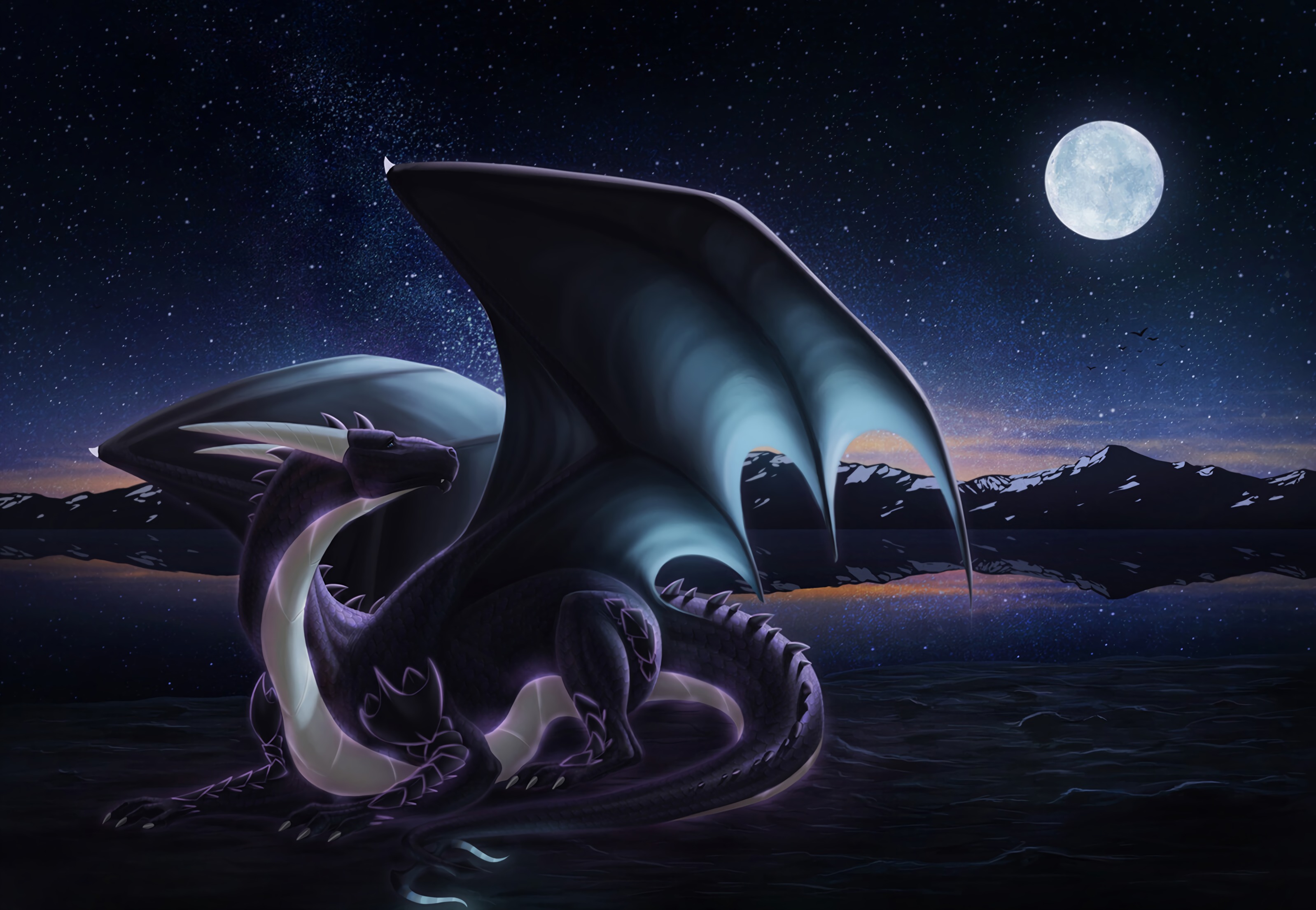Download mobile wallpaper Creature, Being, Night, Dragon, Fantastic, Art for free.