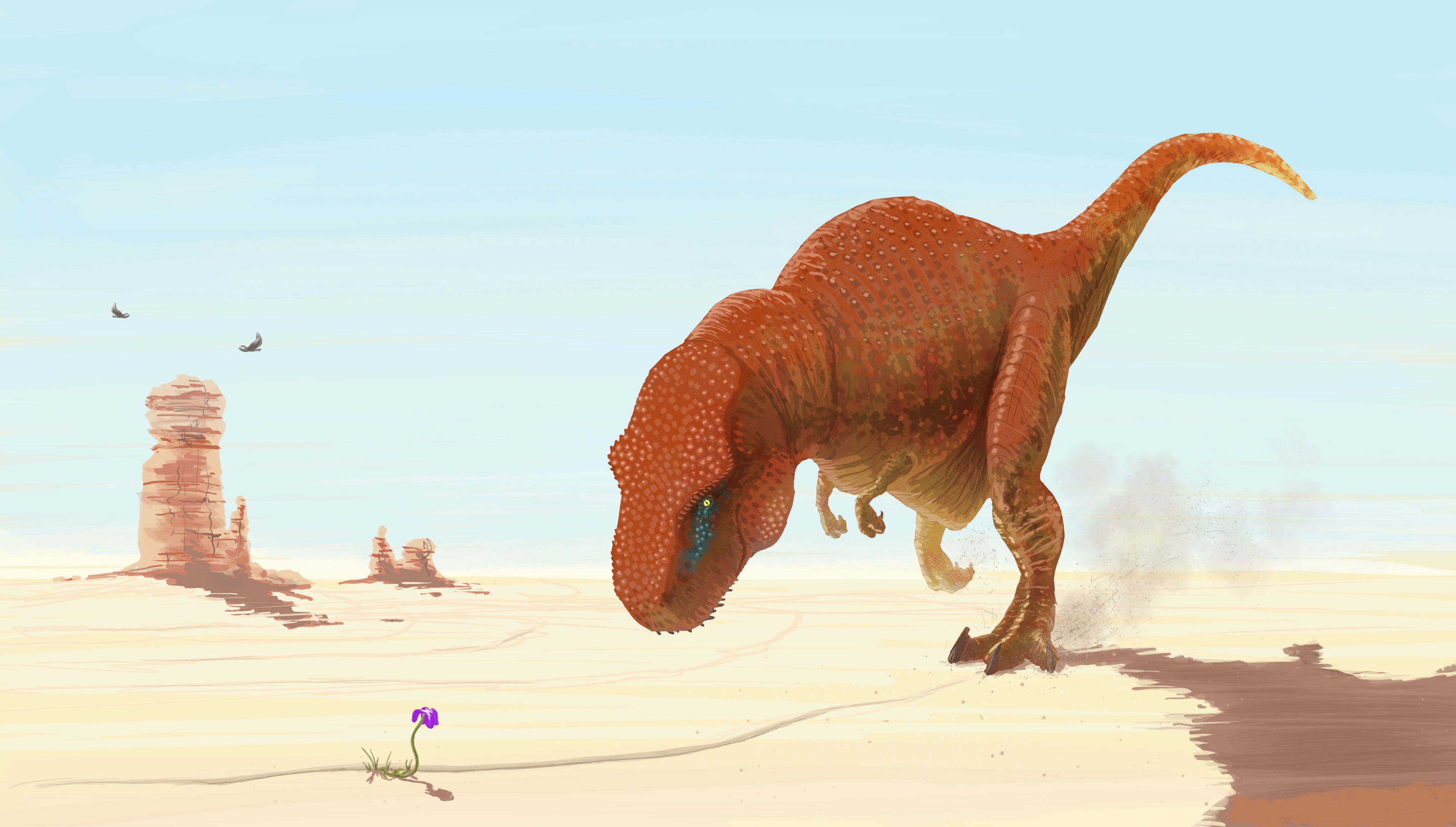 407177 télécharger le fond d'écran animaux, tyrannosaure rex, désert, fleur, dinosaures - économiseurs d'écran et images gratuitement