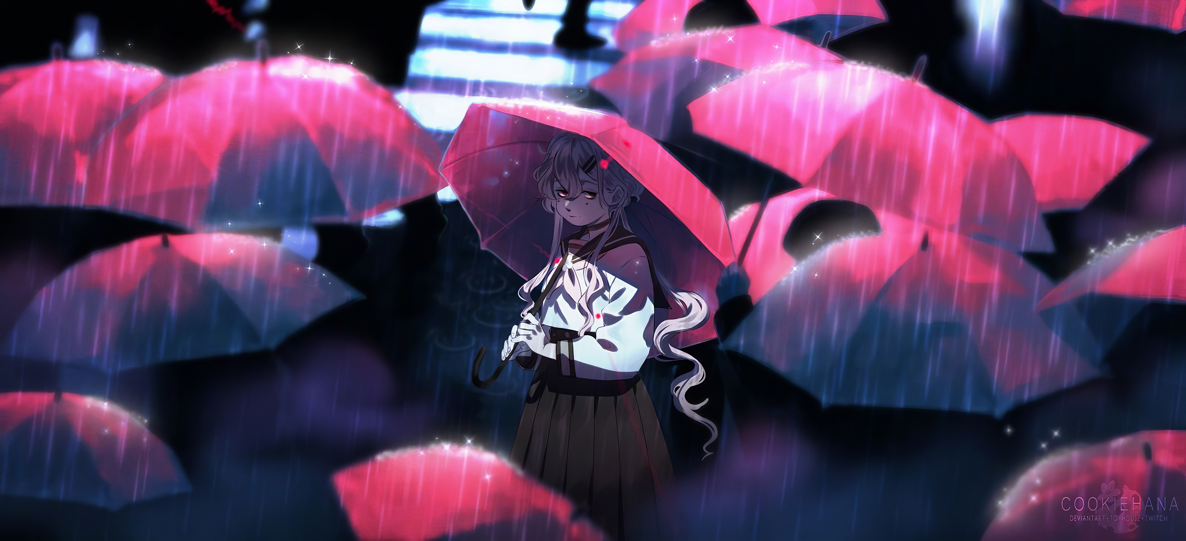 Free download wallpaper Anime, Rain, Umbrella, Original, School Uniform, Long Hair, White Hair on your PC desktop