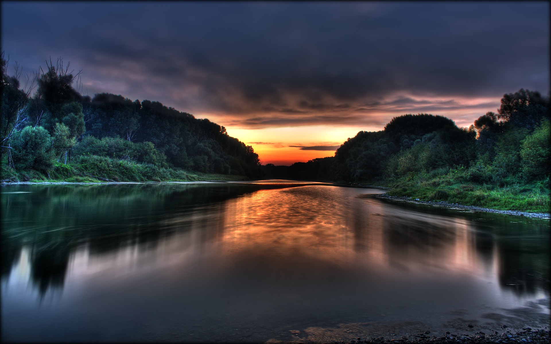 Download mobile wallpaper River, Sunrise, Lake, Tree, Earth, Sunset for free.