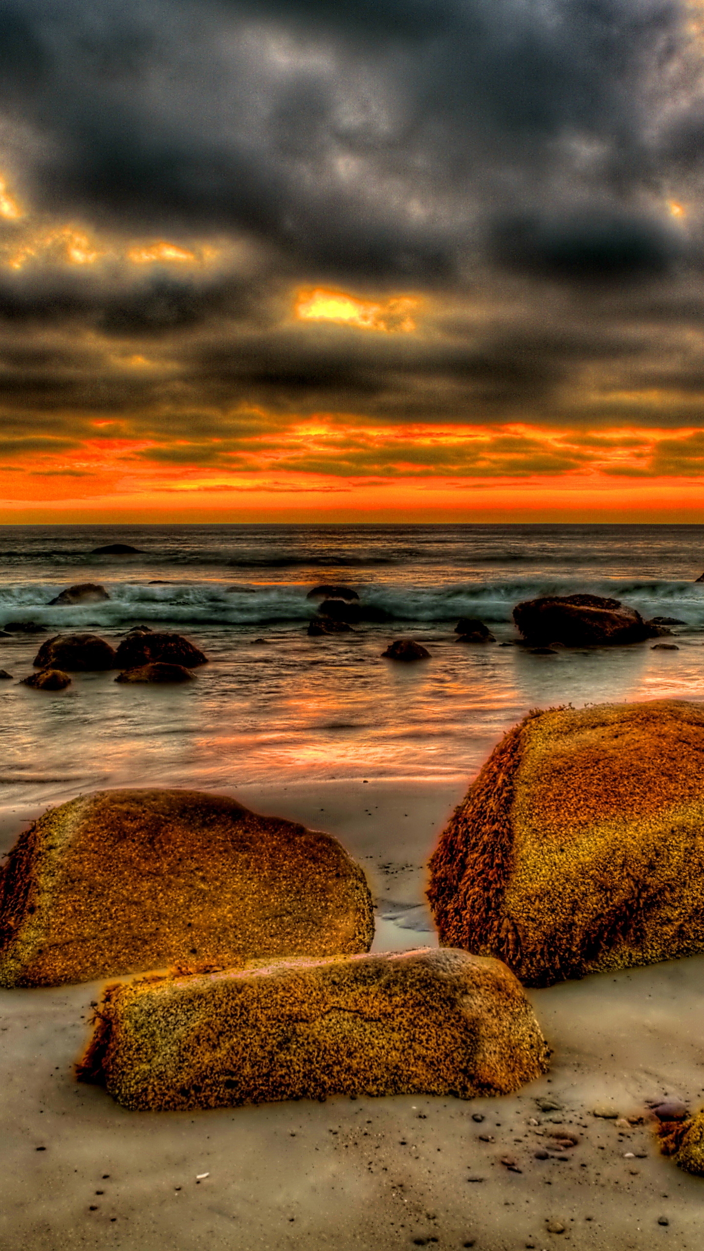 Download mobile wallpaper Sunset, Beach, Ocean, Earth, Hdr, Wave for free.