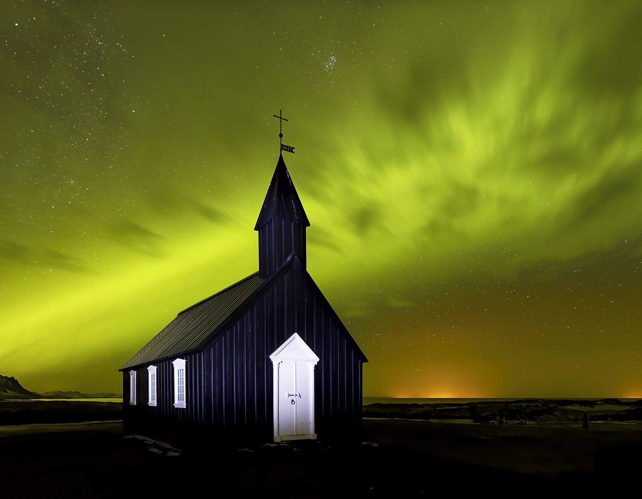 Laden Sie das Island, Kirche, Kirchen, Religiös, Nordlicht-Bild kostenlos auf Ihren PC-Desktop herunter