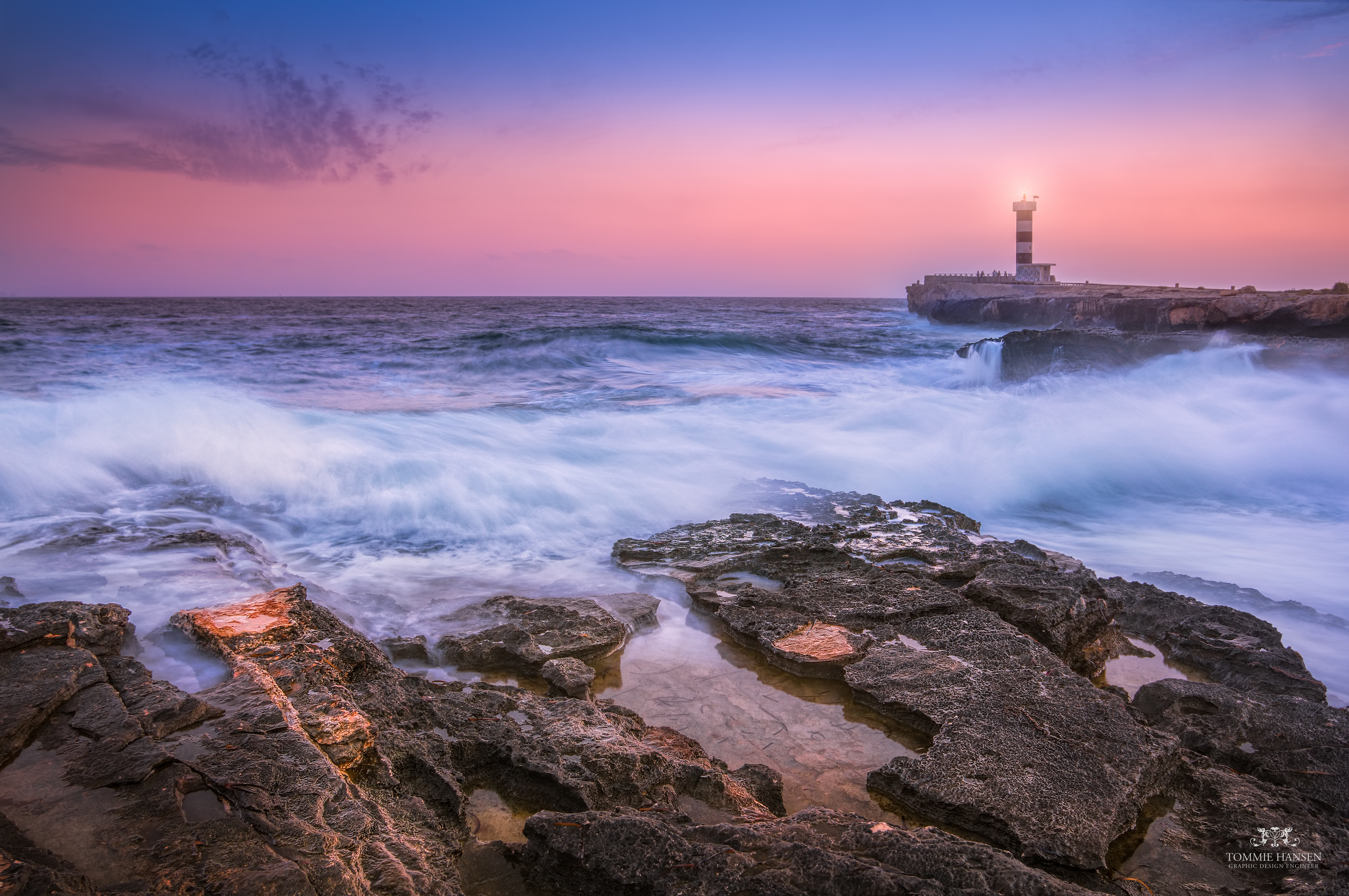 60708 Bild herunterladen leuchtturm, natur, sunset, stones, sea, waves, surfen, spanien - Hintergrundbilder und Bildschirmschoner kostenlos