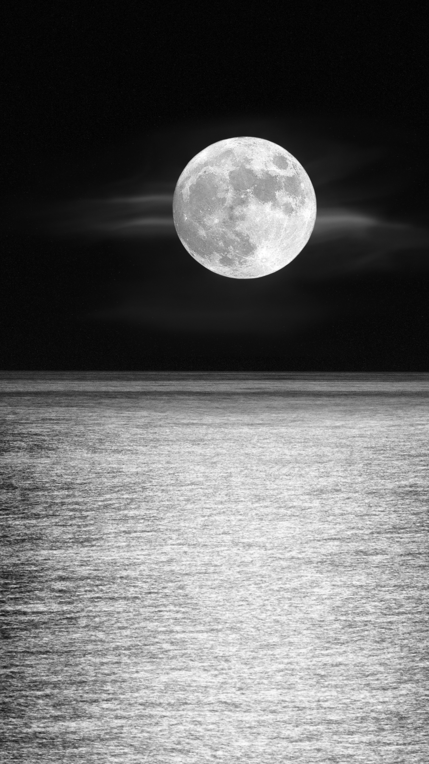 Скачать картинку Луна, Горизонт, Океан, Чёрно Белое, Черно Белый, Лунный Свет, Земля/природа в телефон бесплатно.