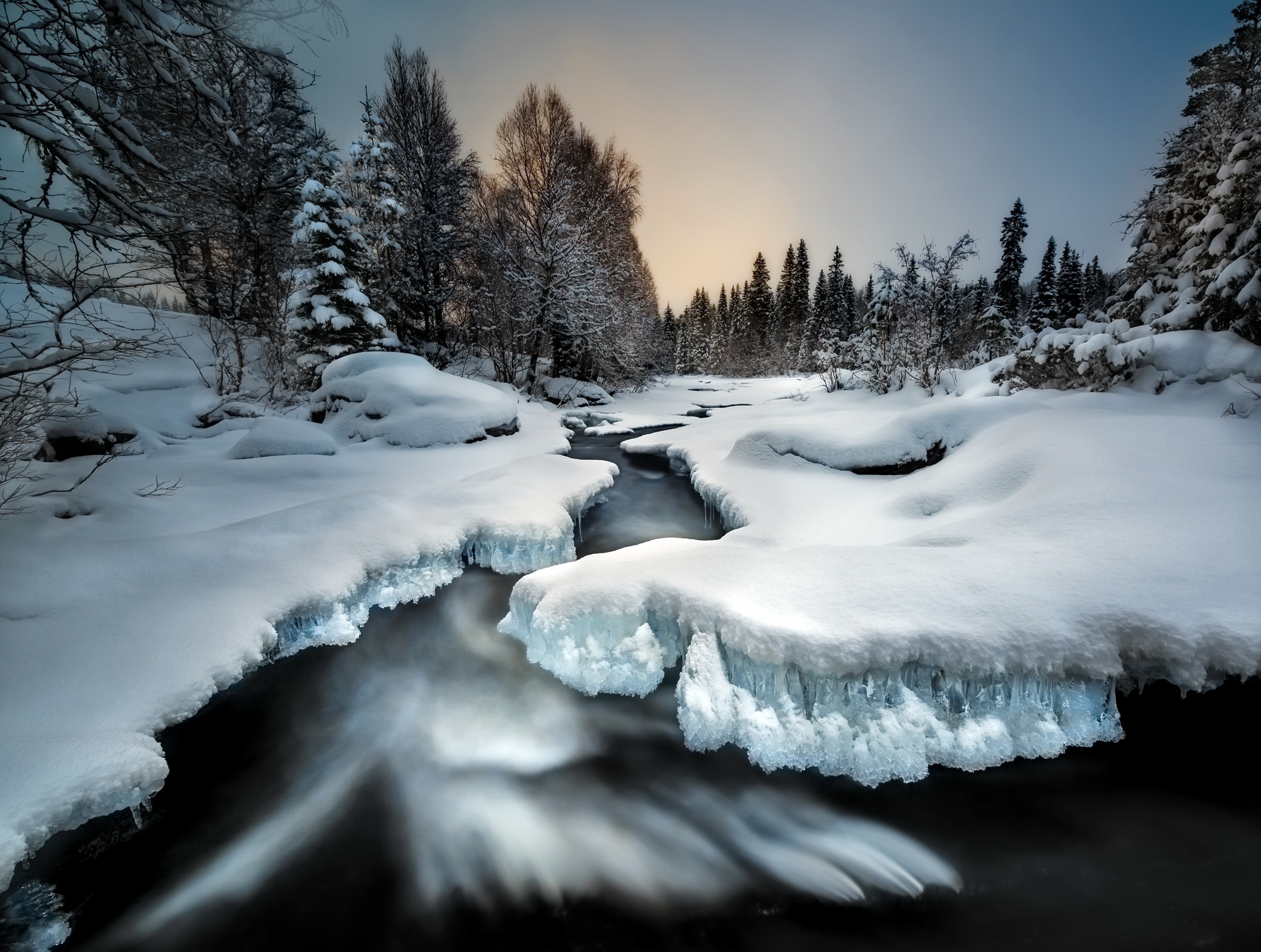 Download mobile wallpaper Winter, Nature, Ice, Snow, Earth, Stream for free.