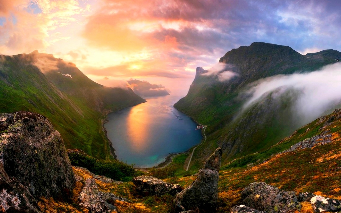 Free download wallpaper Landscape, Mountain, Lake, Fog, Earth, Cloud on your PC desktop