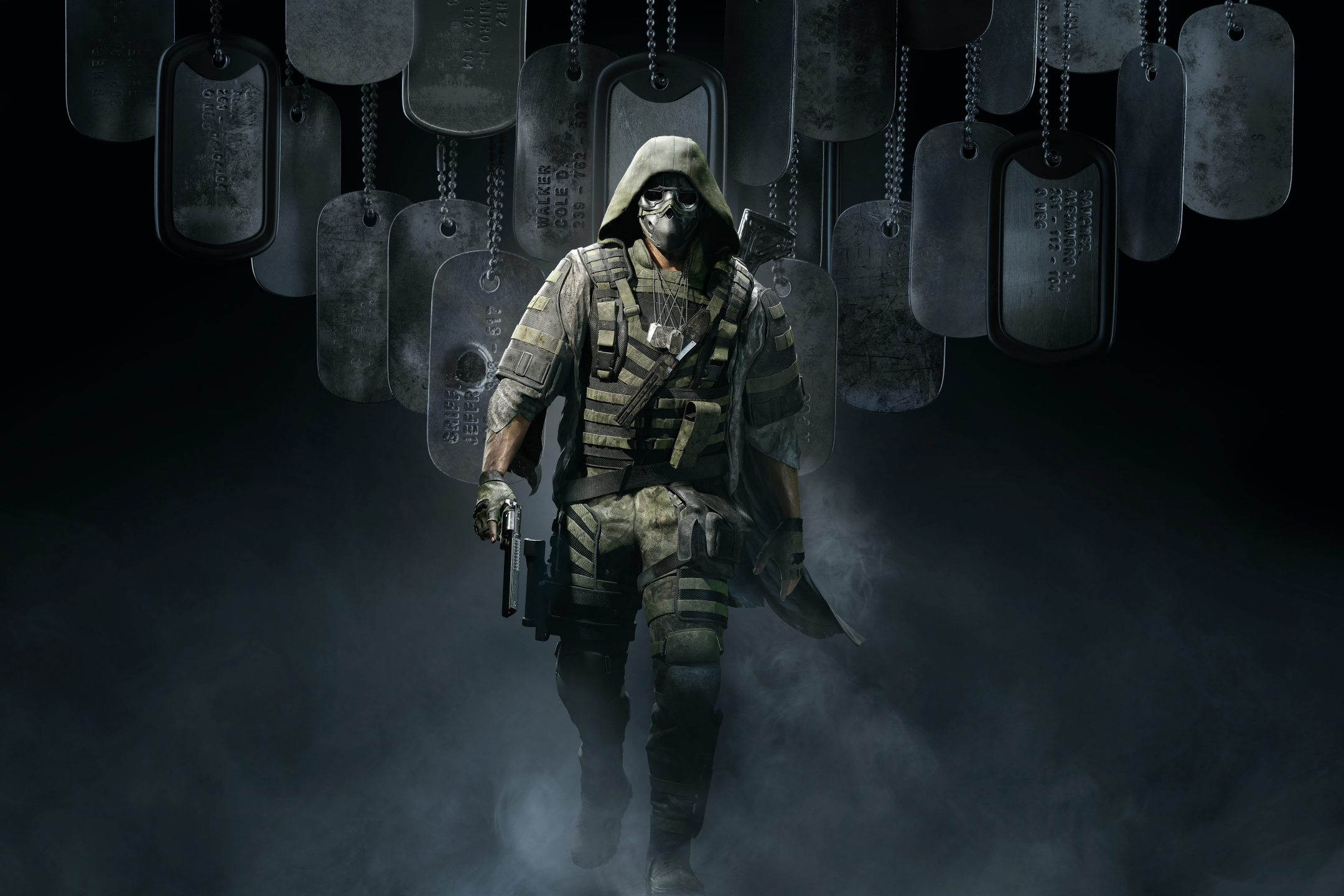 video game, tom clancy's ghost recon breakpoint, mask, pistol, gun, warrior, dog tag, tom clancy's