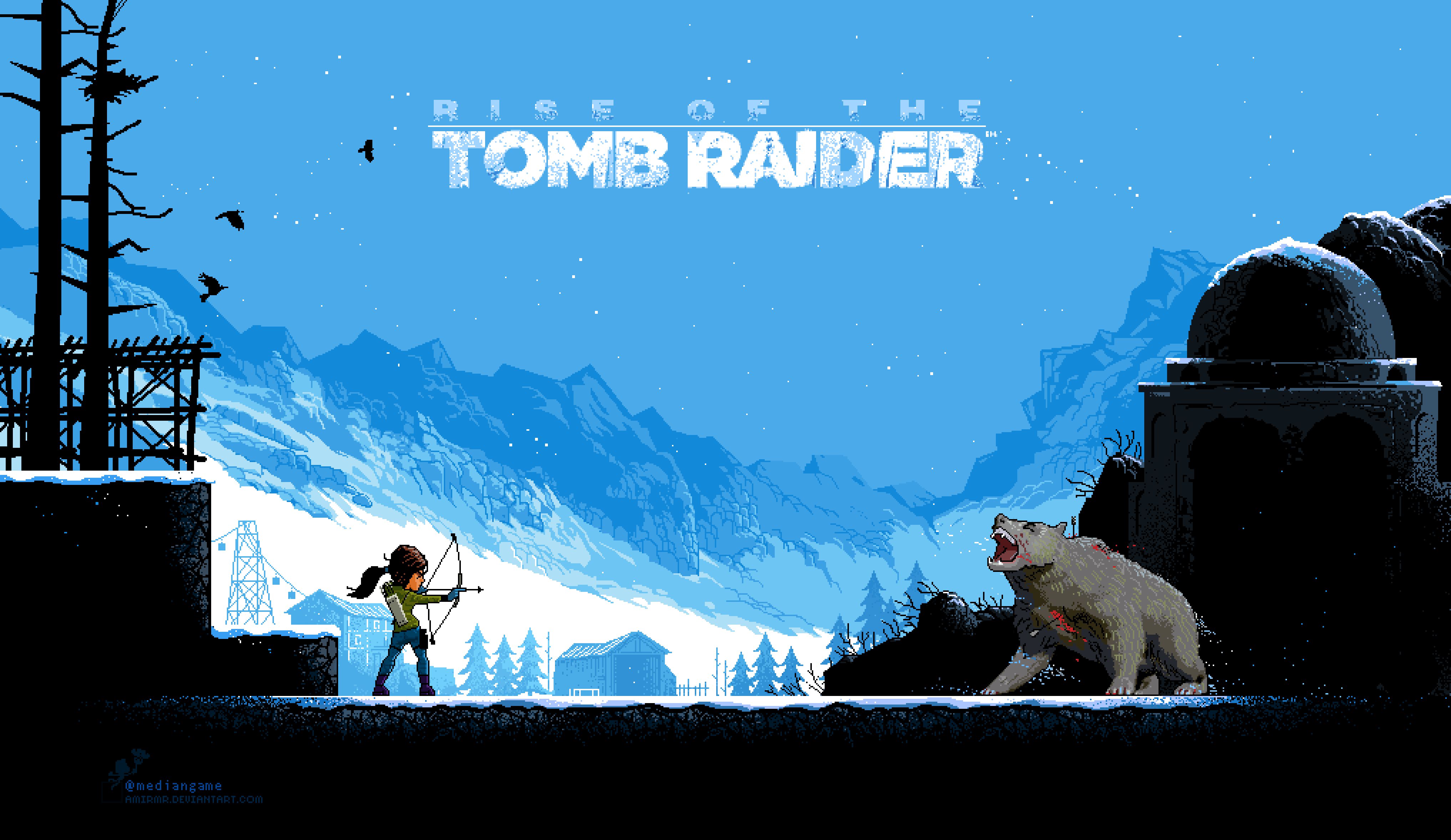 Descarga gratuita de fondo de pantalla para móvil de Tomb Raider, Arco, Flecha, Videojuego, Lara Croft, Arte De Pixel, Rise Of The Tomb Raider.