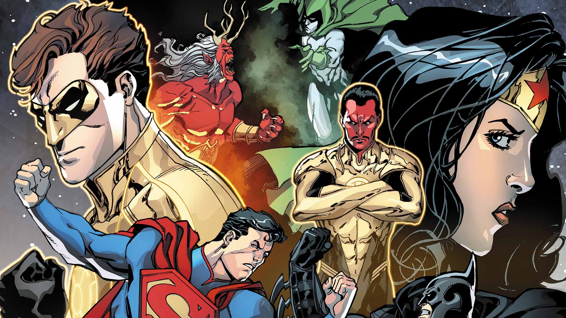 comics, injustice: gods among us, batman, dc comics, diana prince, hal jordan, sinestro (dc comics), spectre (dc comics), superman, trigon, wonder woman, yellow lantern