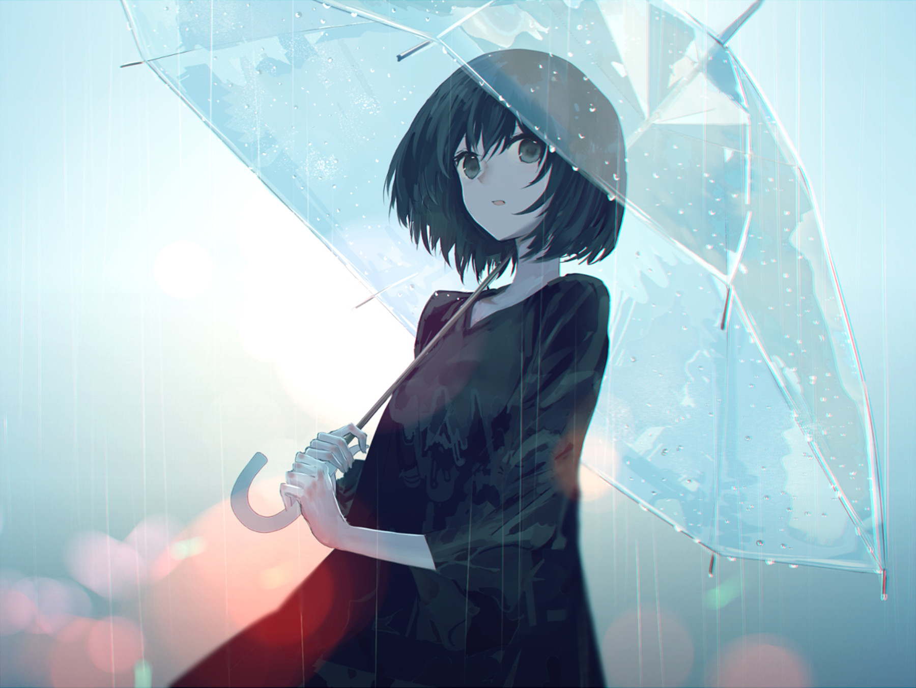 Download mobile wallpaper Anime, Rain, Umbrella, Original, Short Hair for free.