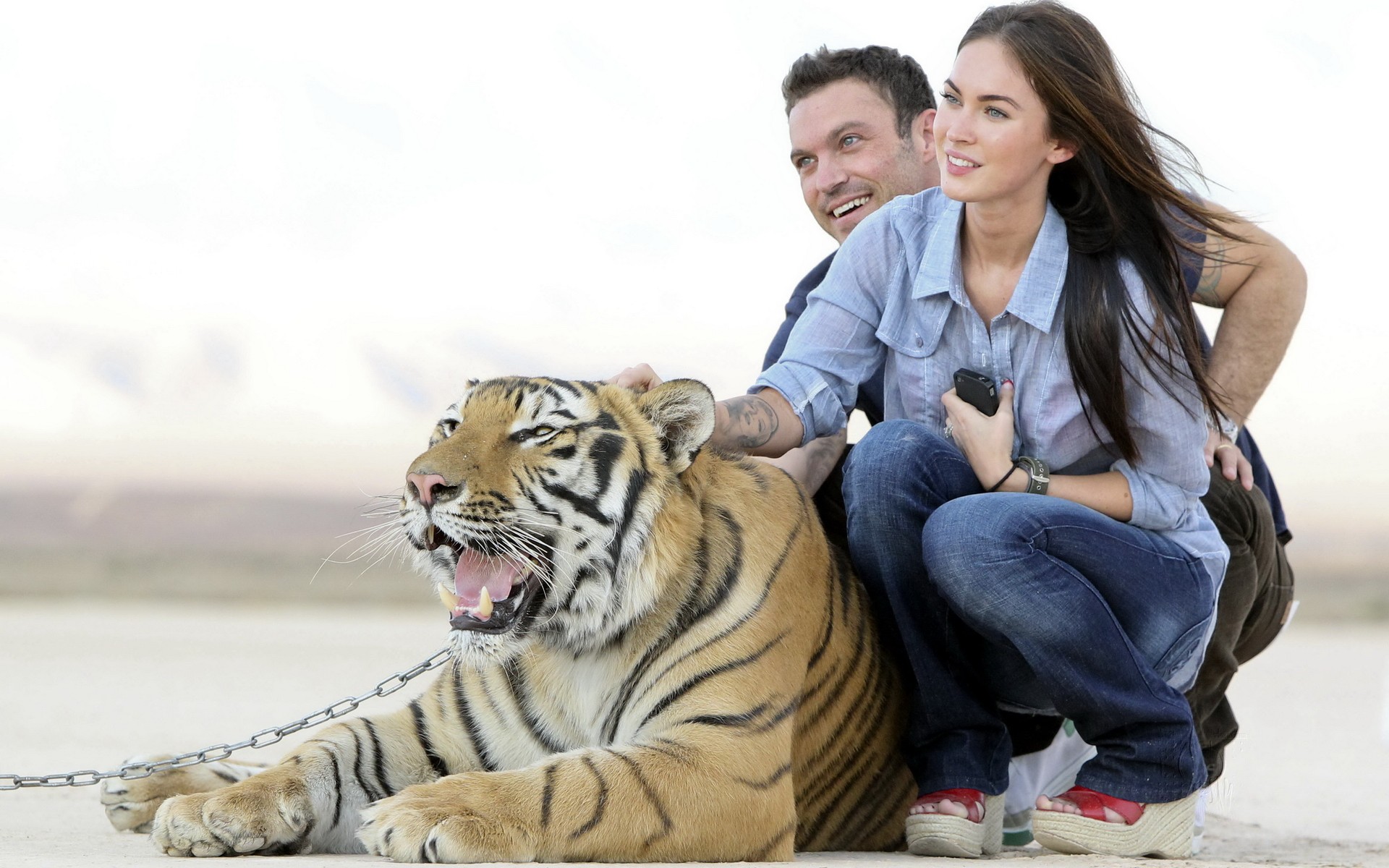 Download mobile wallpaper Megan Fox, Tiger, Celebrity for free.
