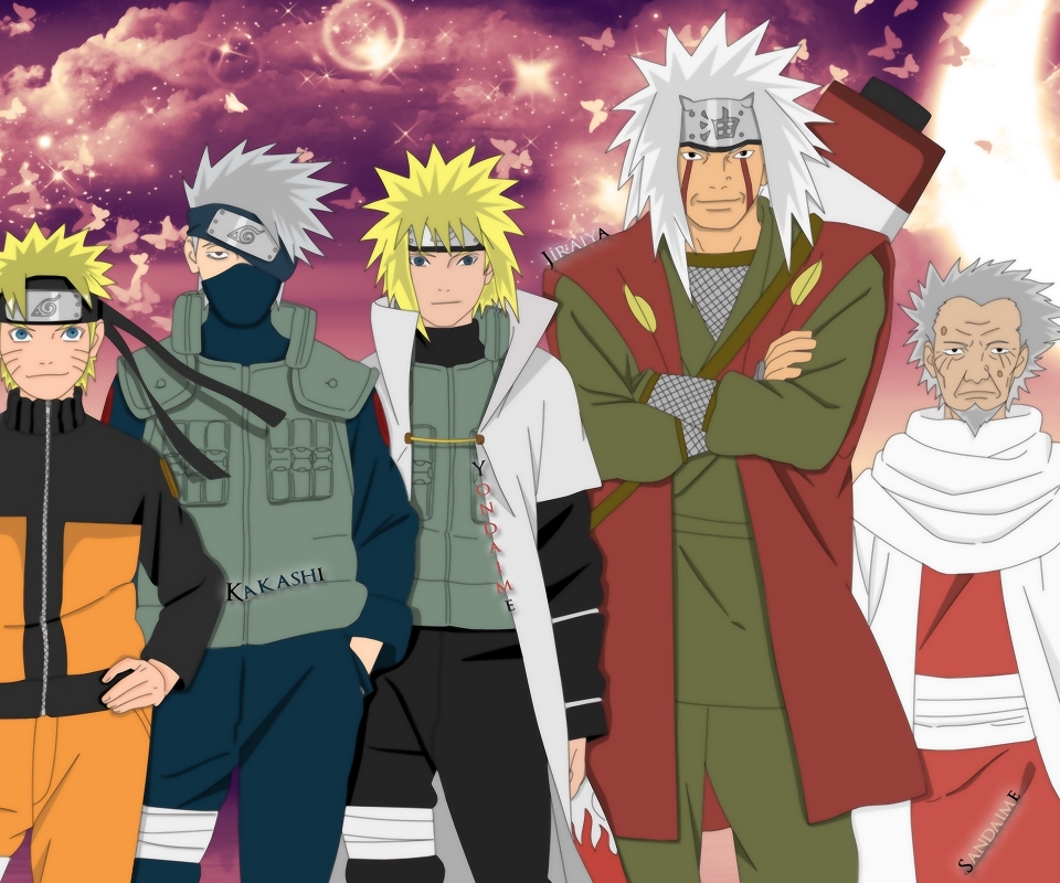 Descarga gratuita de fondo de pantalla para móvil de Naruto, Animado, Minato Namikaze, Naruto Uzumaki, Kakashi Hatake, Jiraiya (Naruto), Hiruzen Sarutobi.