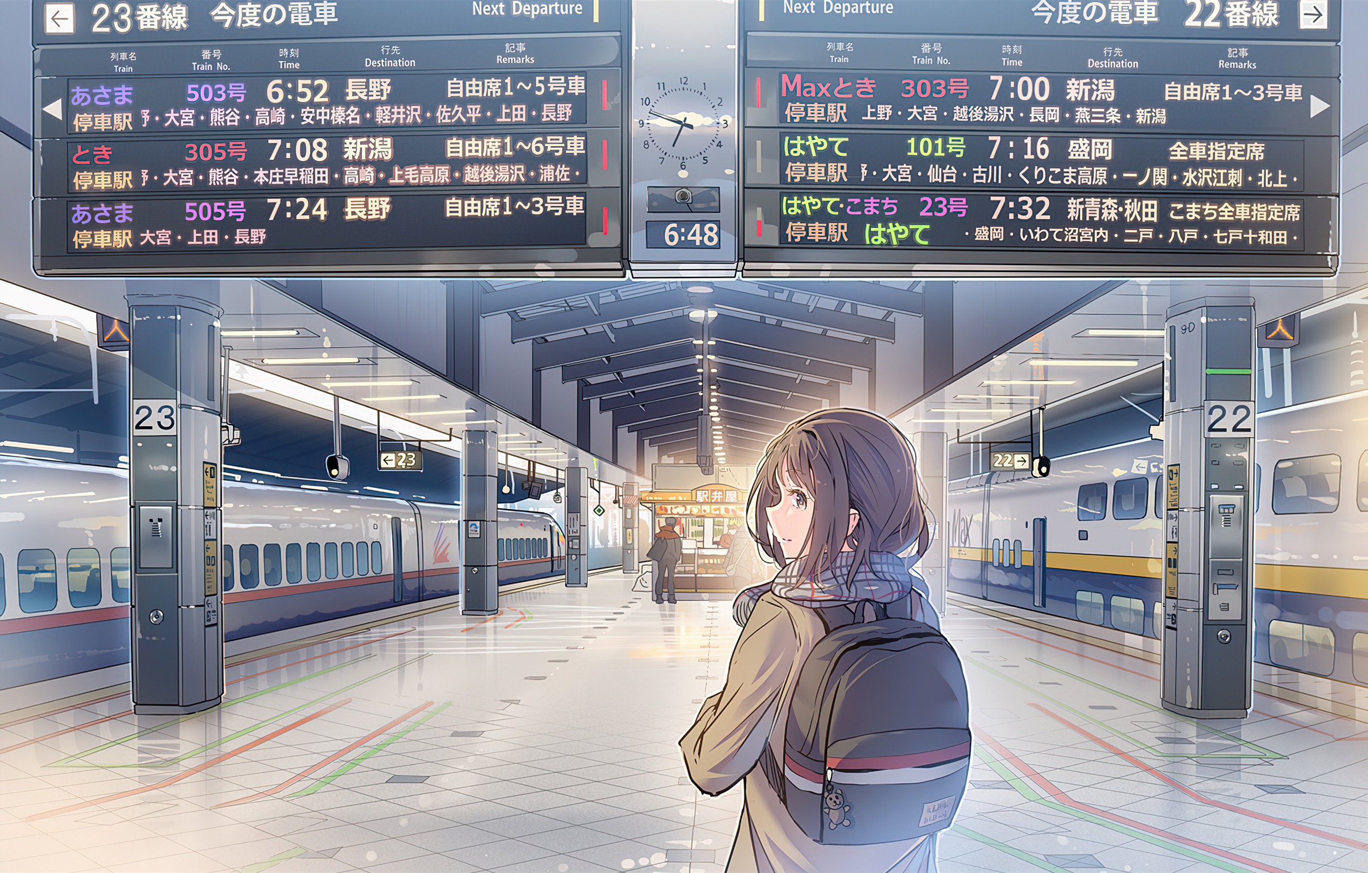 Download mobile wallpaper Anime, Train Station, Scarf, Short Hair for free.