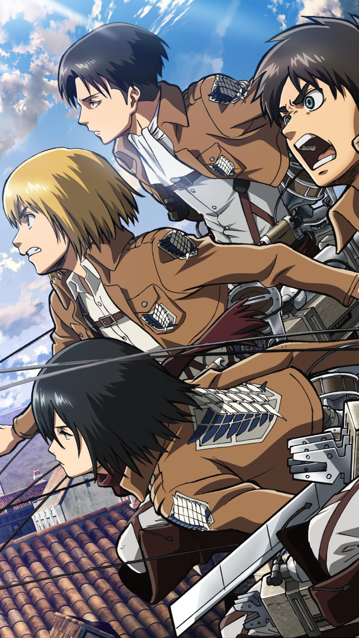 Download mobile wallpaper Anime, Armin Arlert, Eren Yeager, Mikasa Ackerman, Attack On Titan, Levi Ackerman for free.