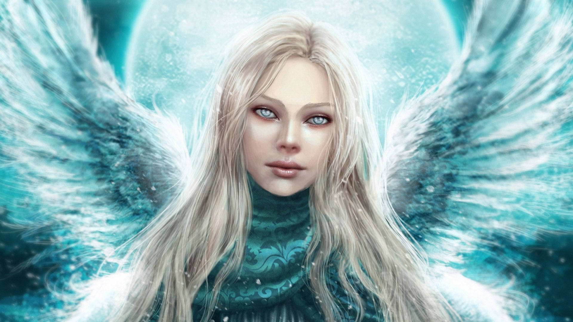 Download mobile wallpaper Fantasy, Moon, Wings, Angel, Blue Eyes, White Hair for free.