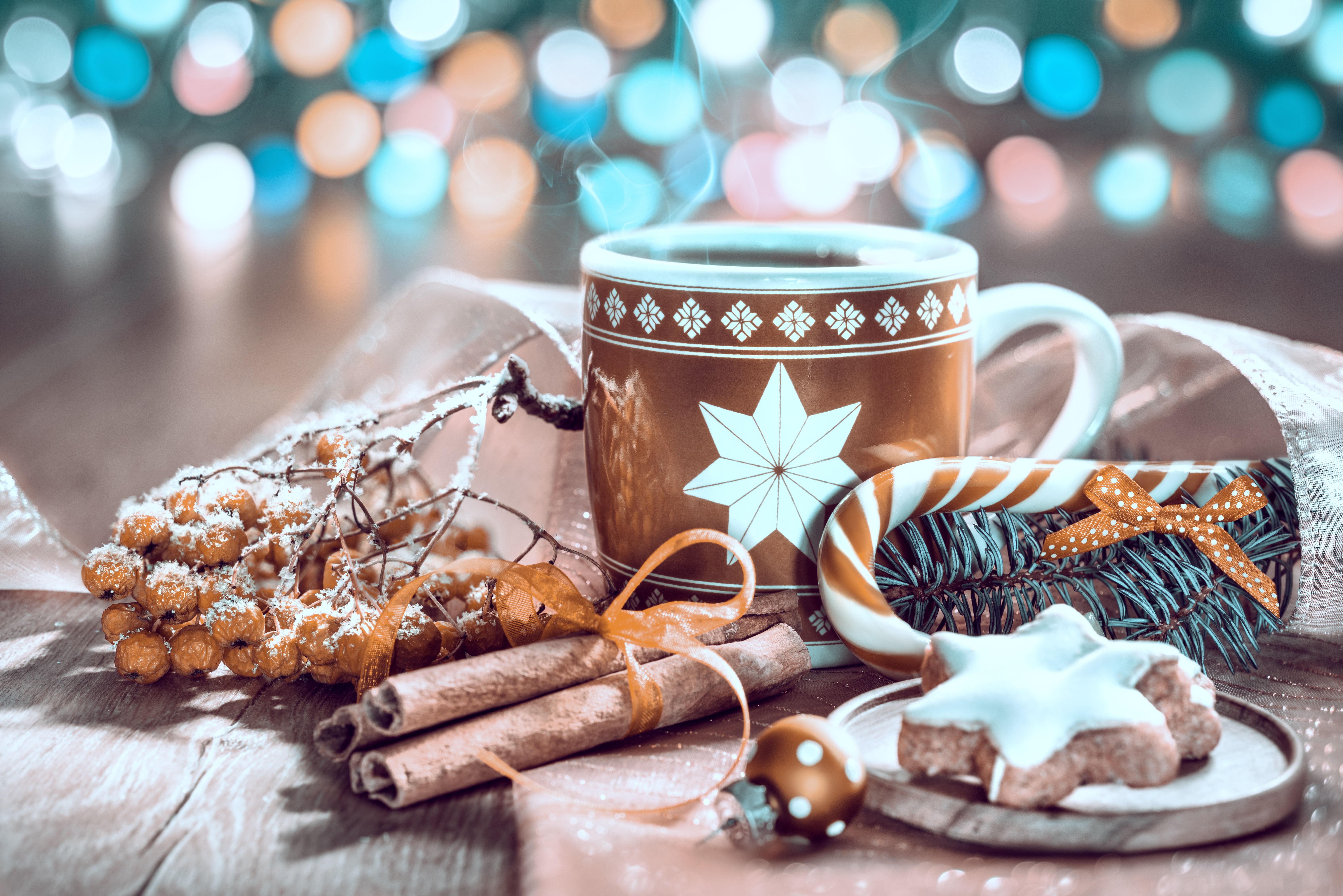 Download mobile wallpaper Food, Coffee, Still Life, Cinnamon, Cup, Christmas, Drink, Spices, Gingerbread, Candy Cane for free.