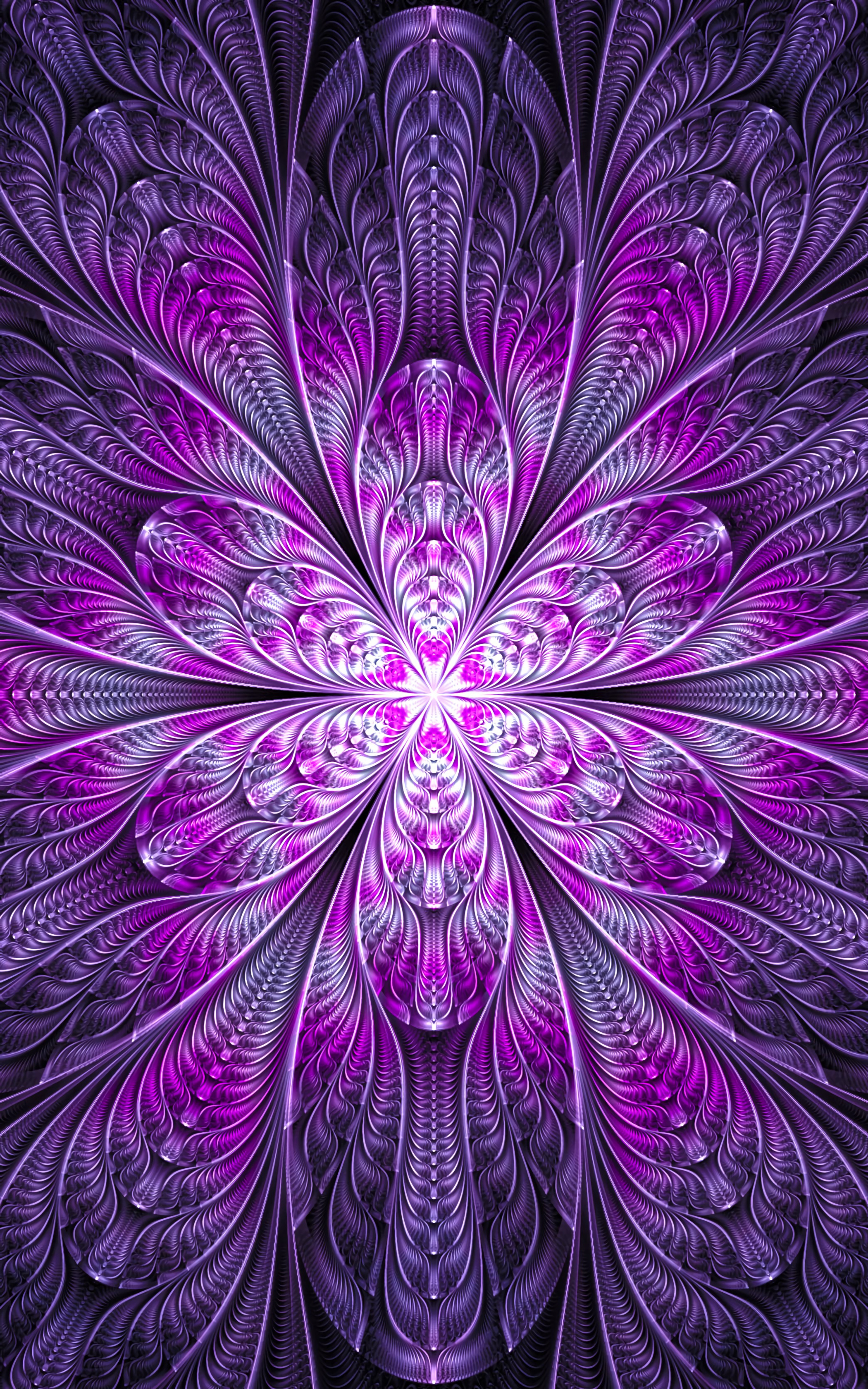 abstract, bright, purple, digital, fractal, flower, violet