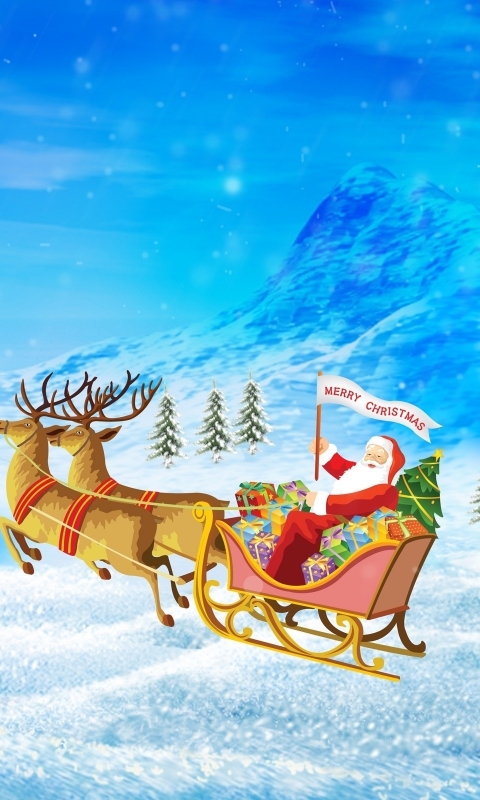 Handy-Wallpaper Feiertage, Weihnachtsmann, Weihnachten, Geschenk, Schlitten, Frohe Weihnachten, Rentier kostenlos herunterladen.