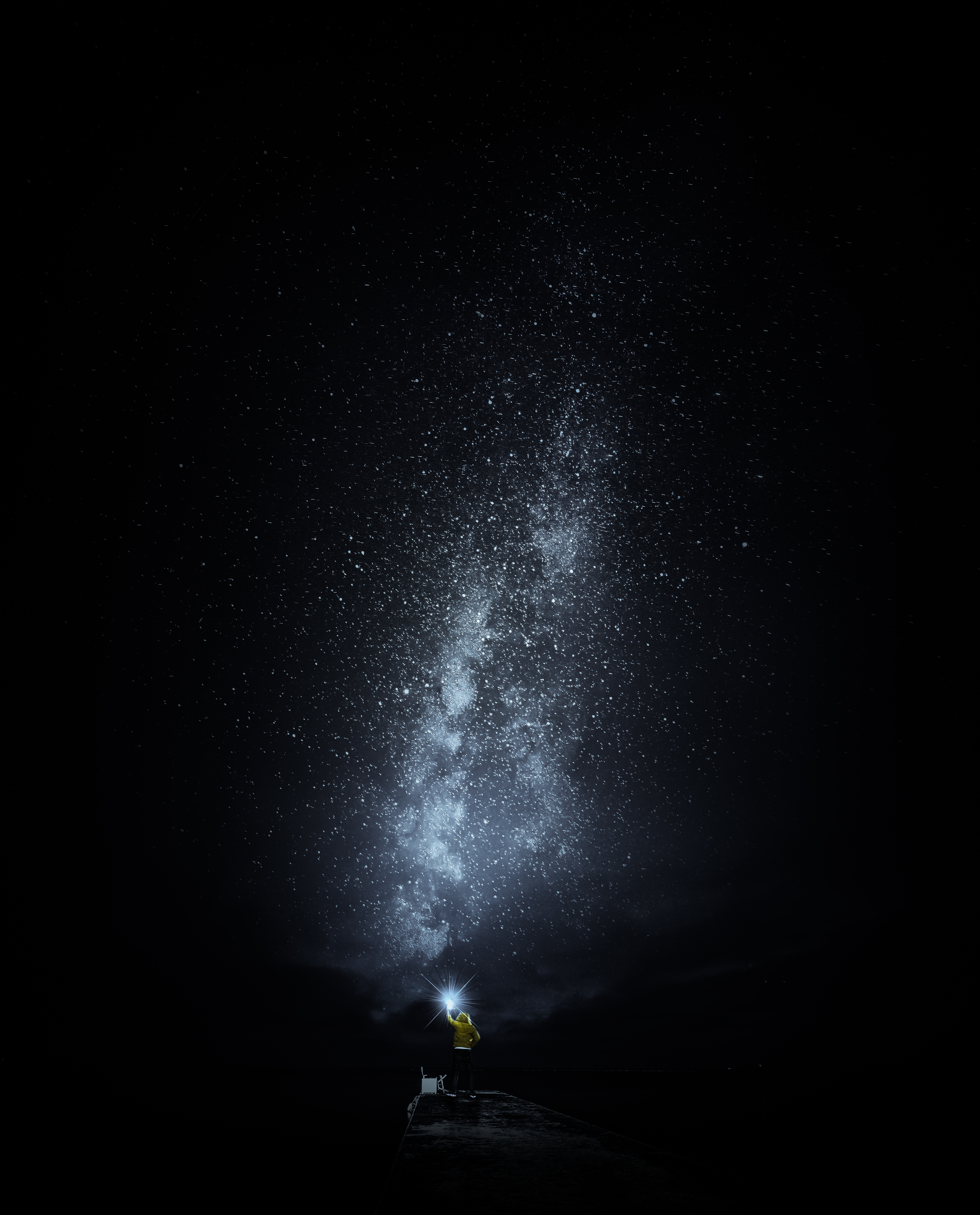 Download mobile wallpaper Human, Lonely, Starry Sky, Person, Shine, Brilliance, Loneliness, Night, Dark, Alone for free.