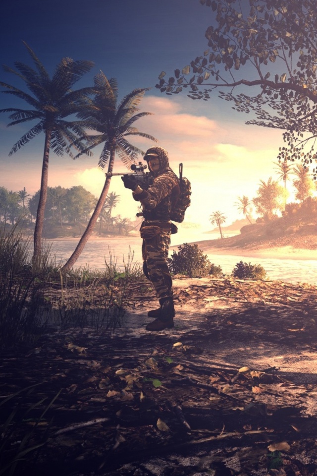 Download mobile wallpaper Weapon, Battlefield, Soldier, Video Game, Palm Tree, Battlefield 4 for free.